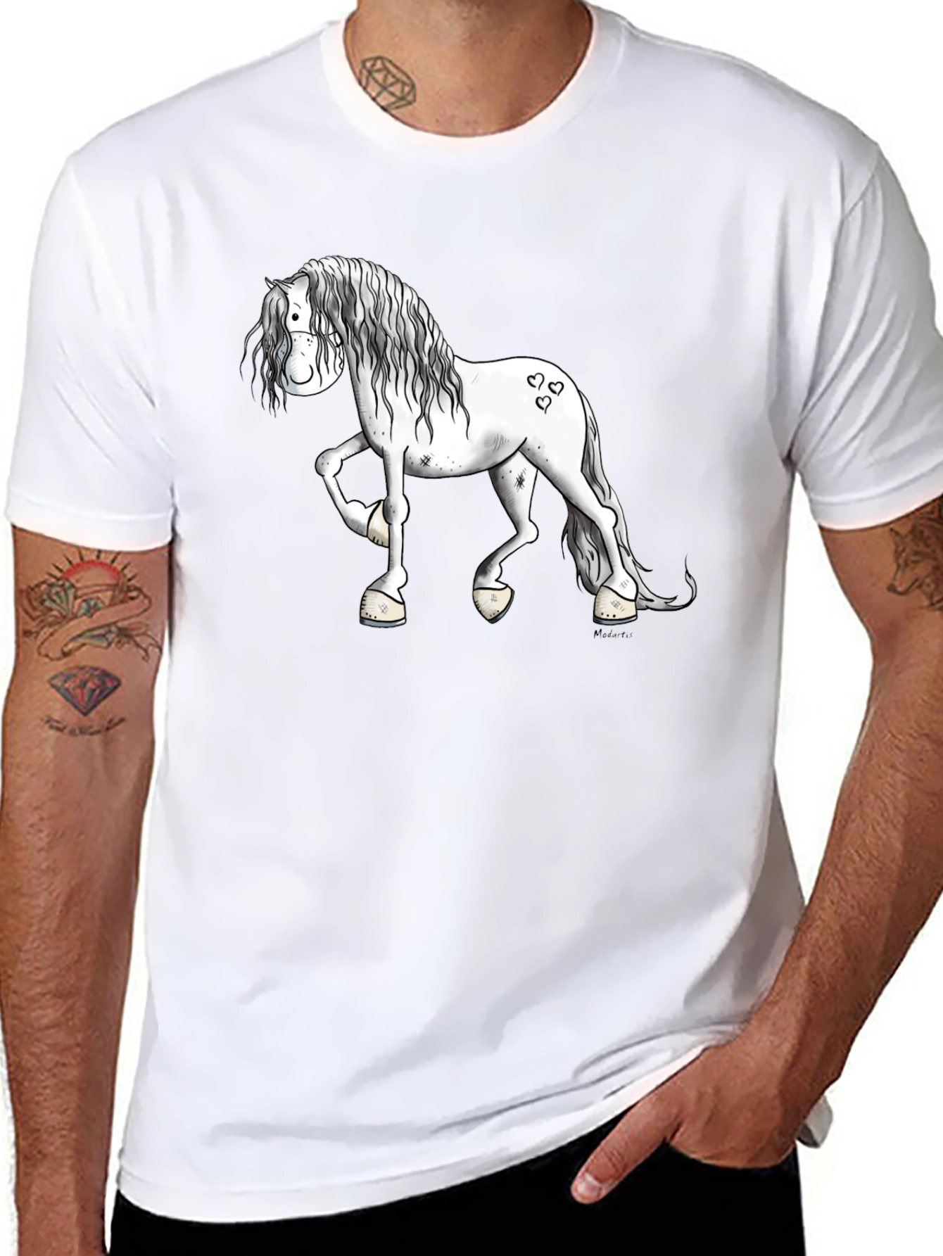 Cartoon Horse Graphic Print Black T-Shirt