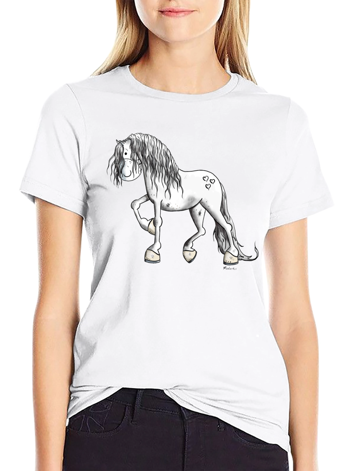 Cartoon Horse Graphic Print Black T-Shirt