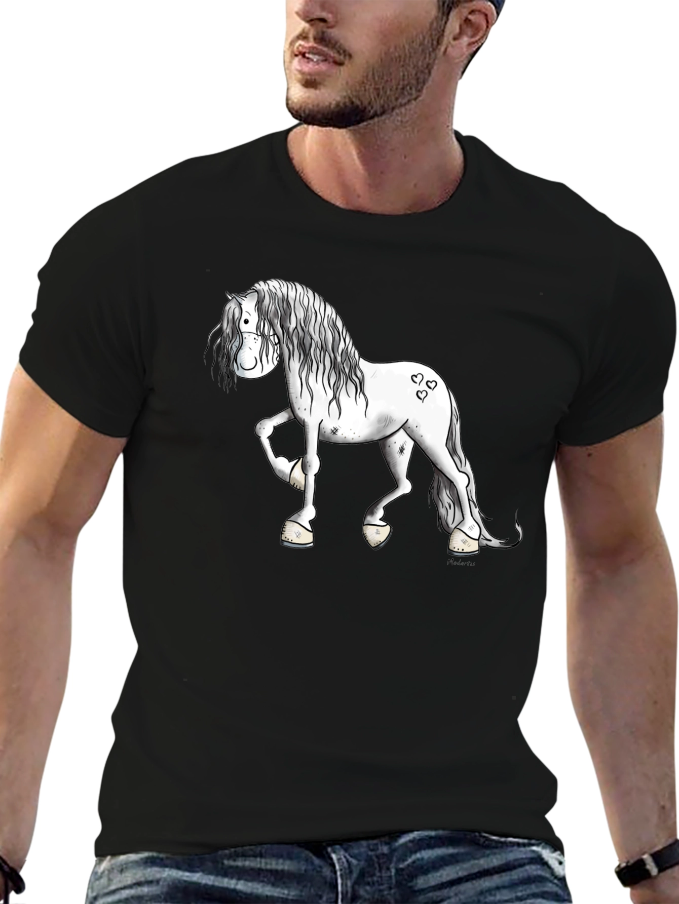 Cartoon Horse Graphic Print Black T-Shirt
