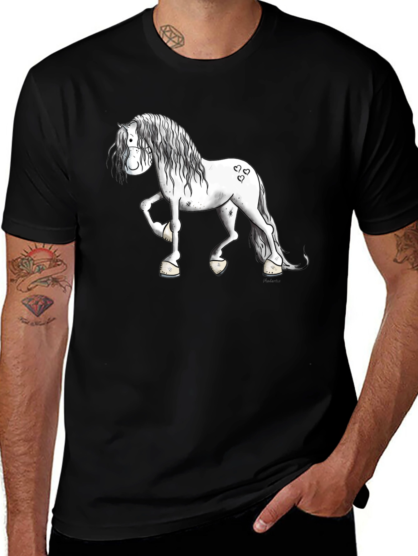 Cartoon Horse Graphic Print Black T-Shirt