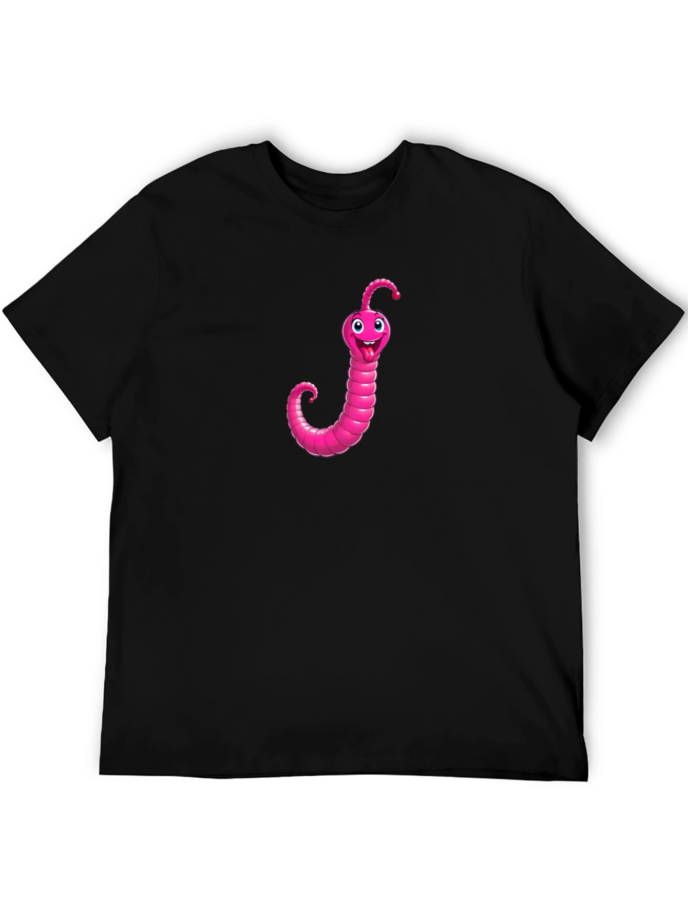 Pink Worm Graphic Black T-Shirt - Novelty Tee