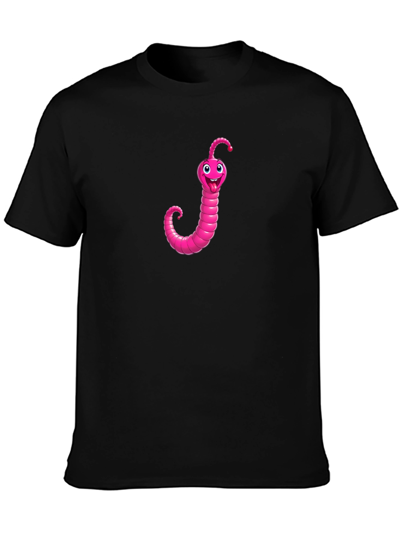Pink Worm Graphic Black T-Shirt - Novelty Tee