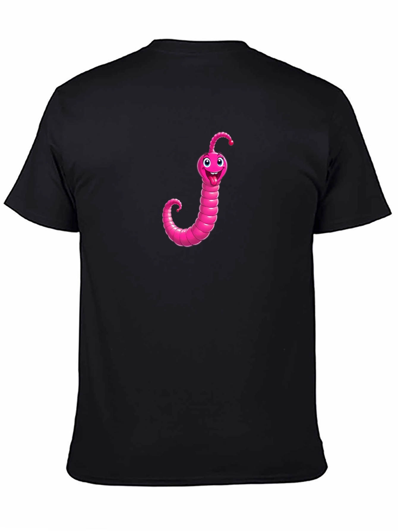 Pink Worm Graphic Black T-Shirt - Novelty Tee