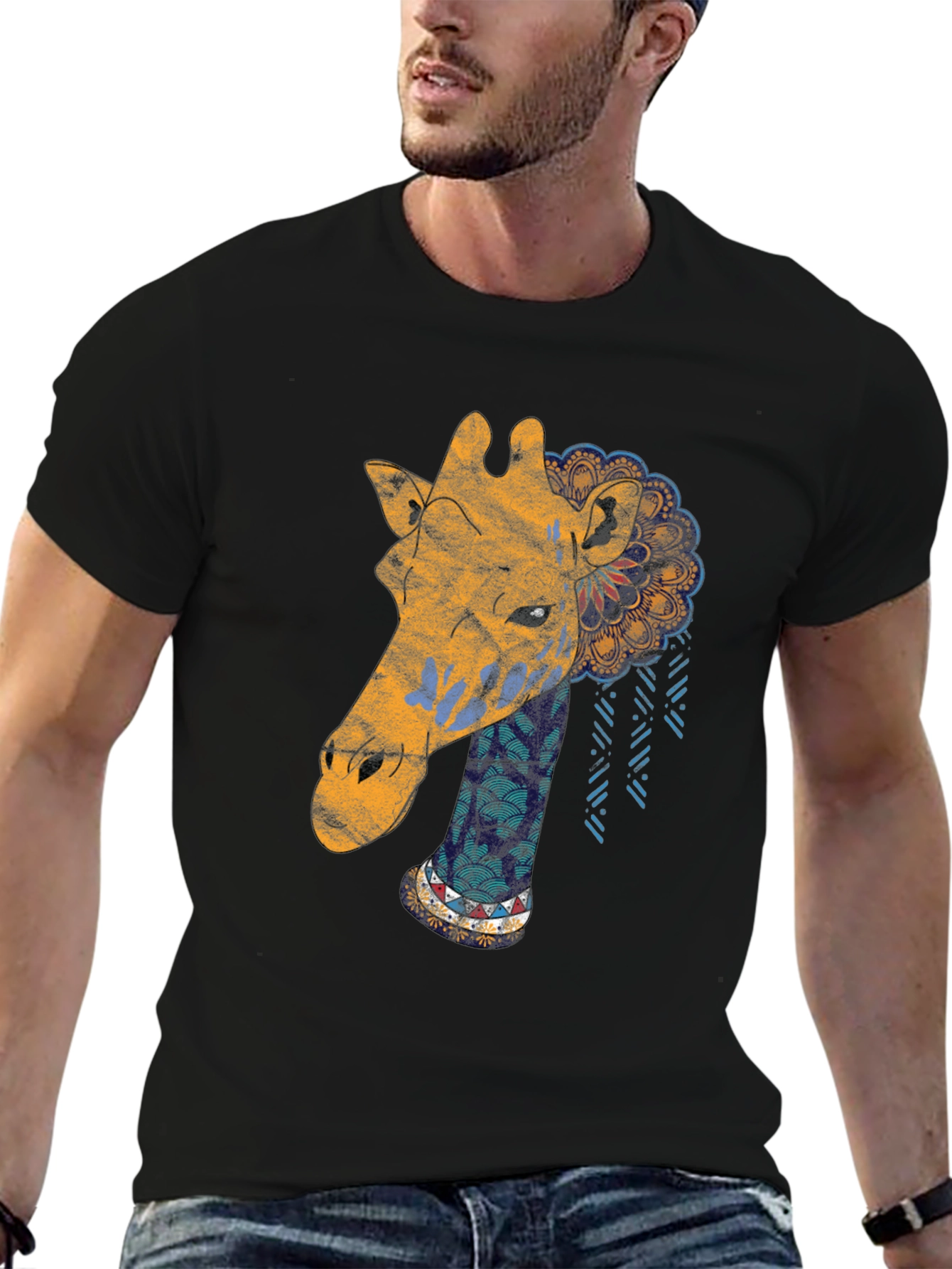 Giraffe Graphic Print Mens T-Shirt