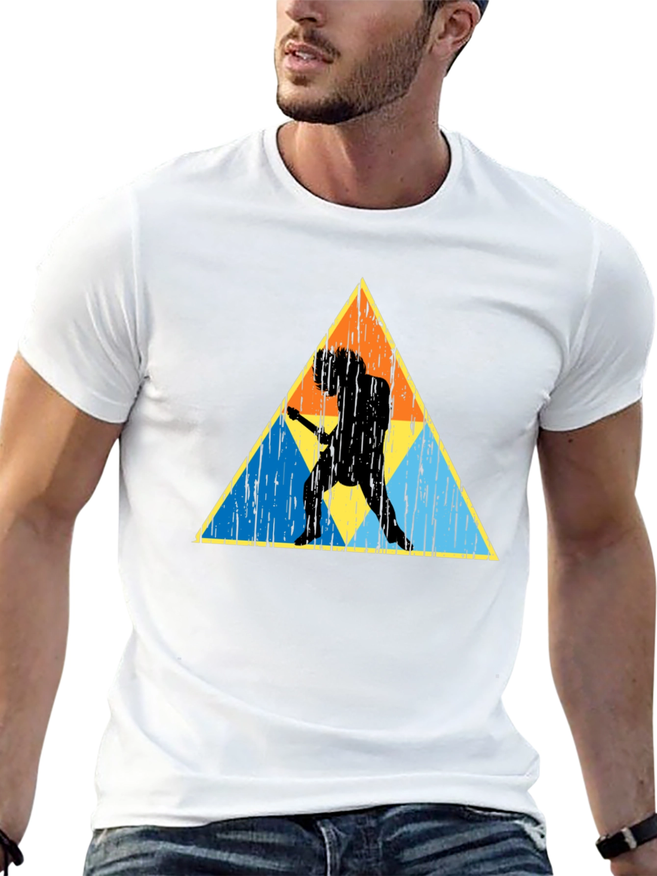 Retro Guitarist Triangle Graphic T-Shirt