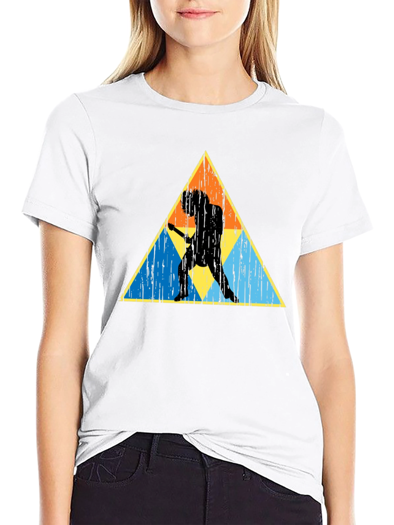 Retro Guitarist Triangle Graphic T-Shirt