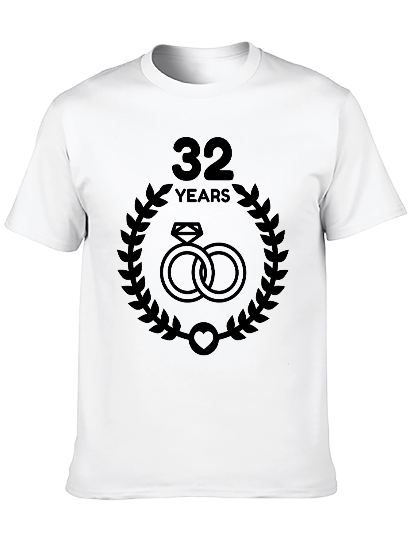 32nd Anniversary T-Shirt - Wedding Rings & Laurel Design