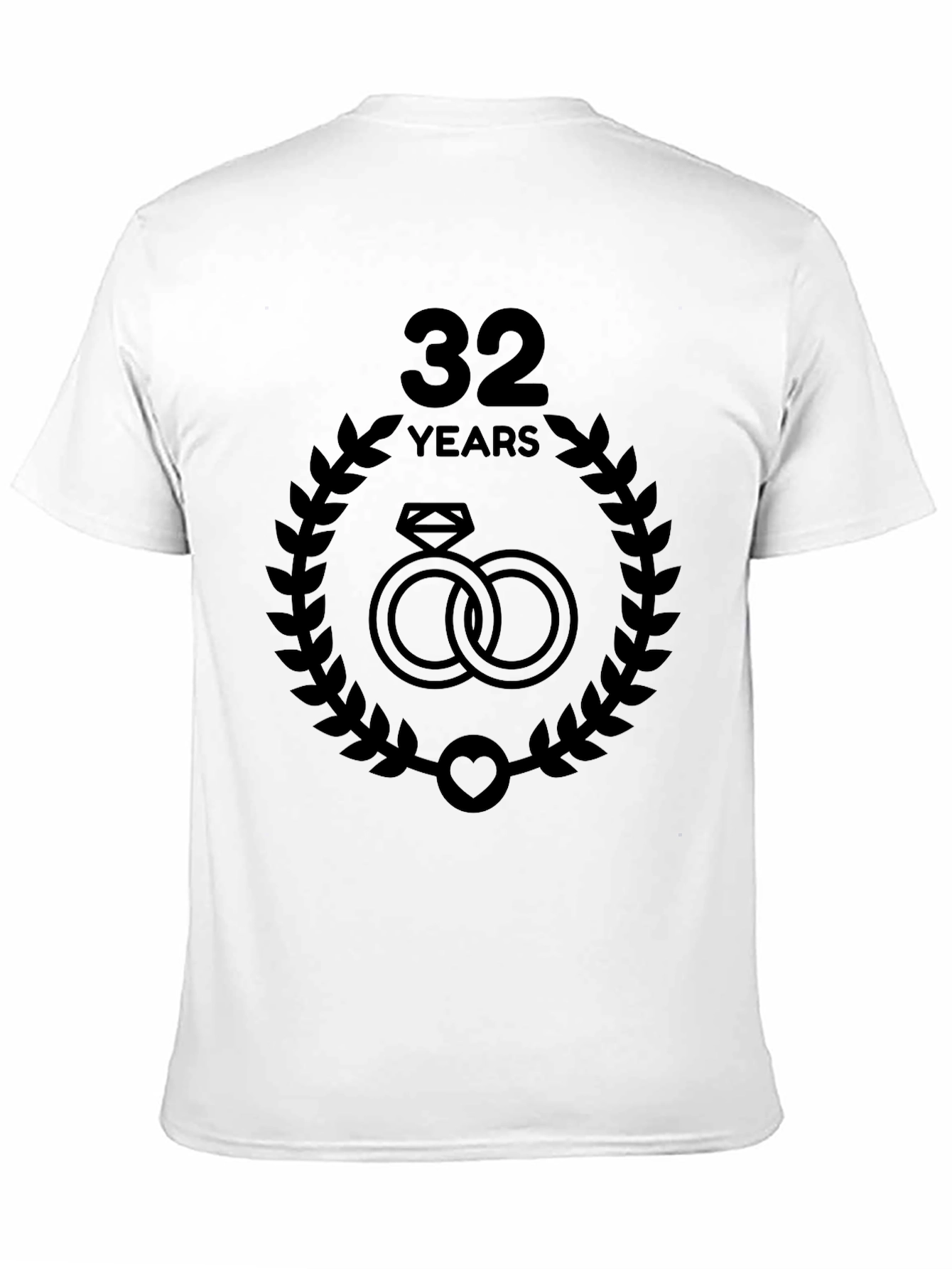 32nd Anniversary T-Shirt - Wedding Rings & Laurel Design