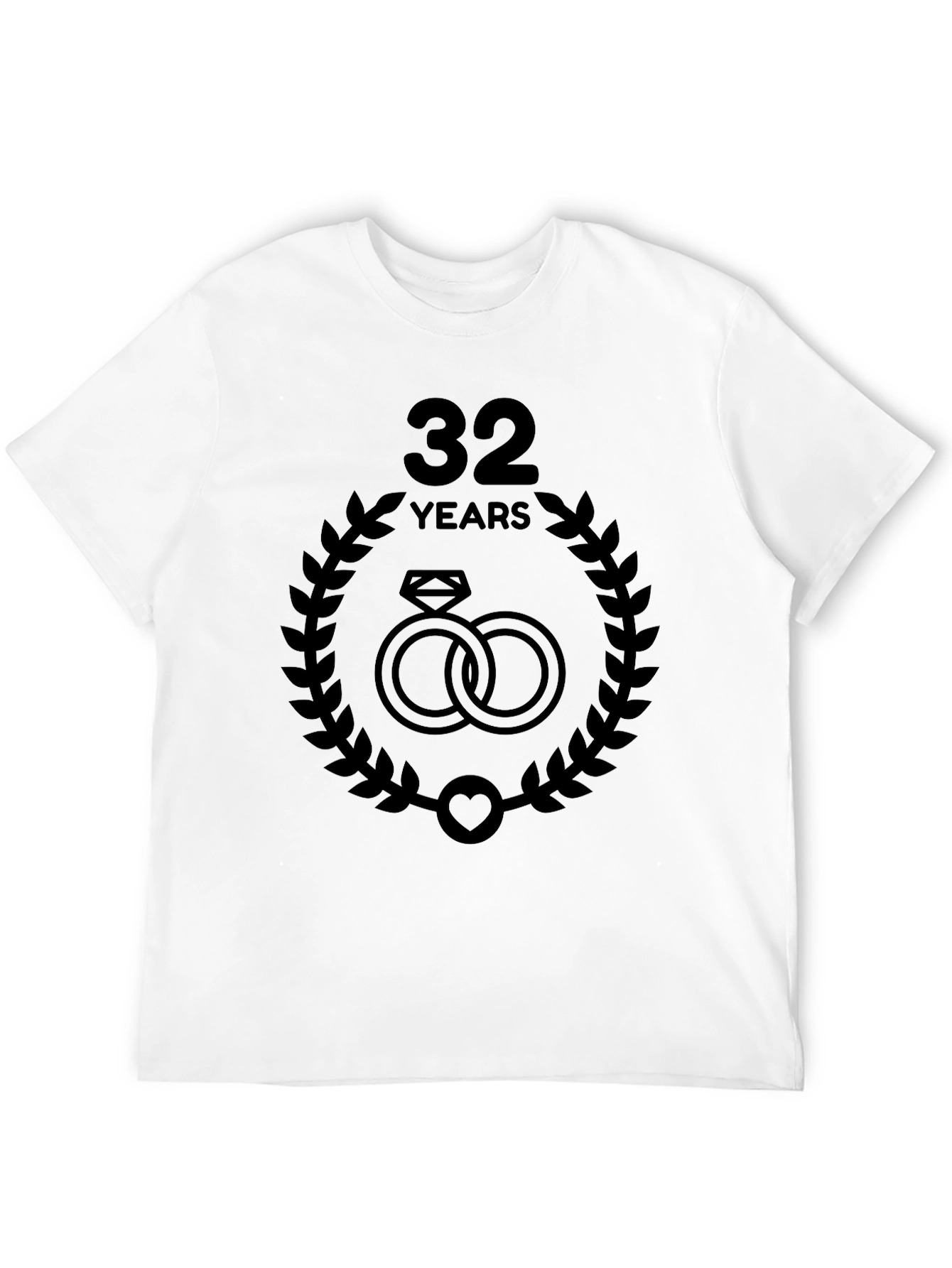 32nd Anniversary T-Shirt - Wedding Rings & Laurel Design