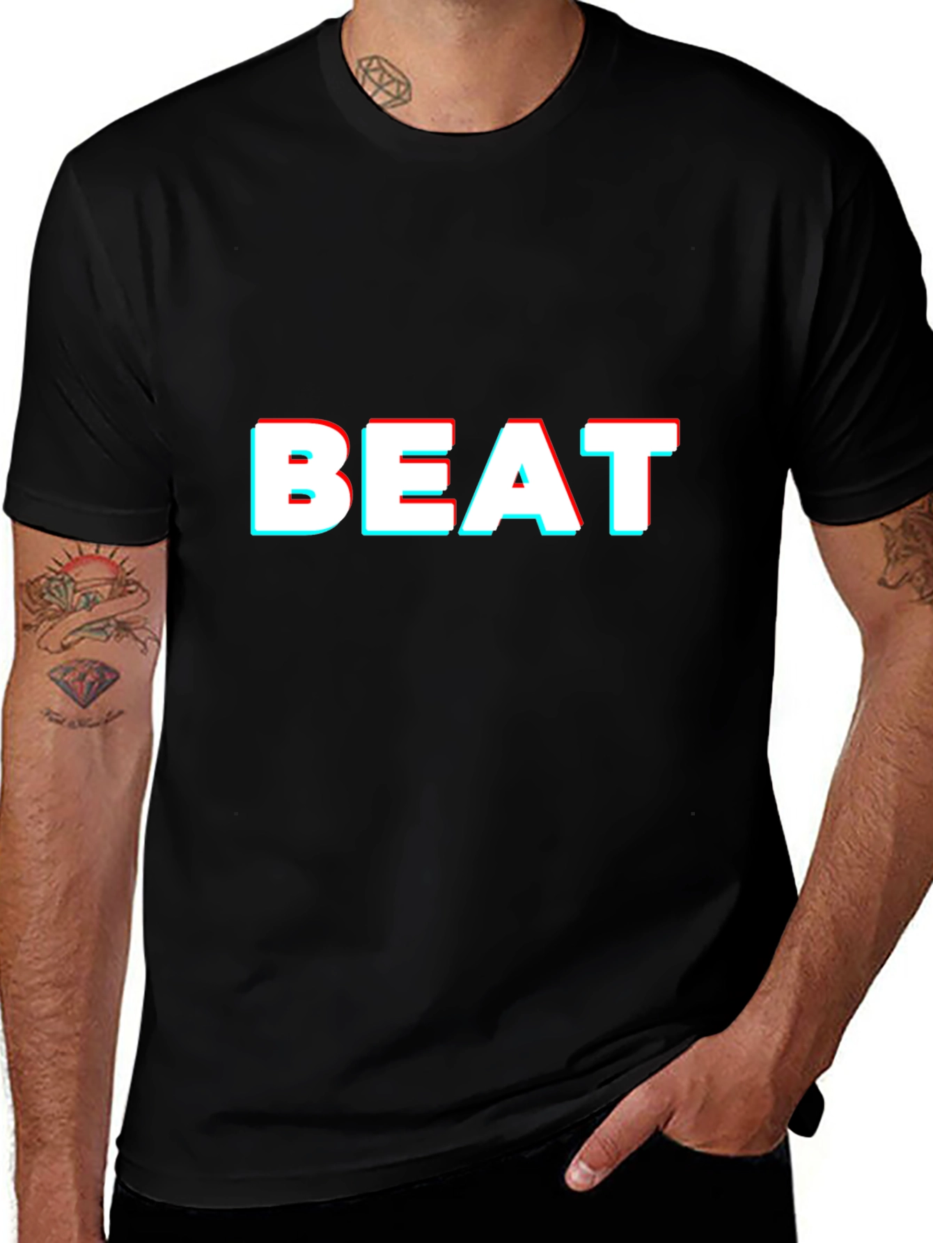 Trendy BEAT 3D Effect Black T-Shirt