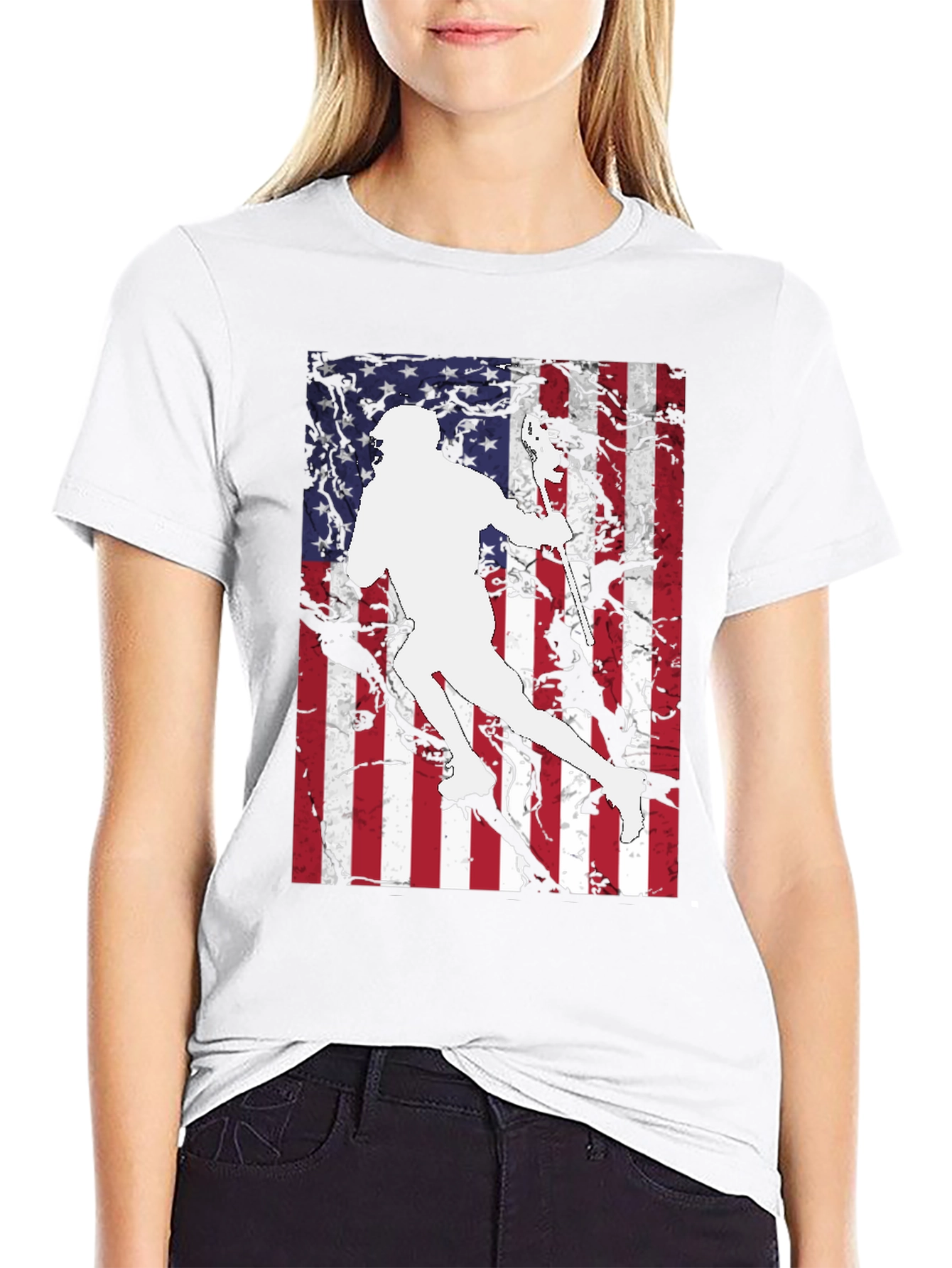 Lacrosse Player American Flag T-Shirt