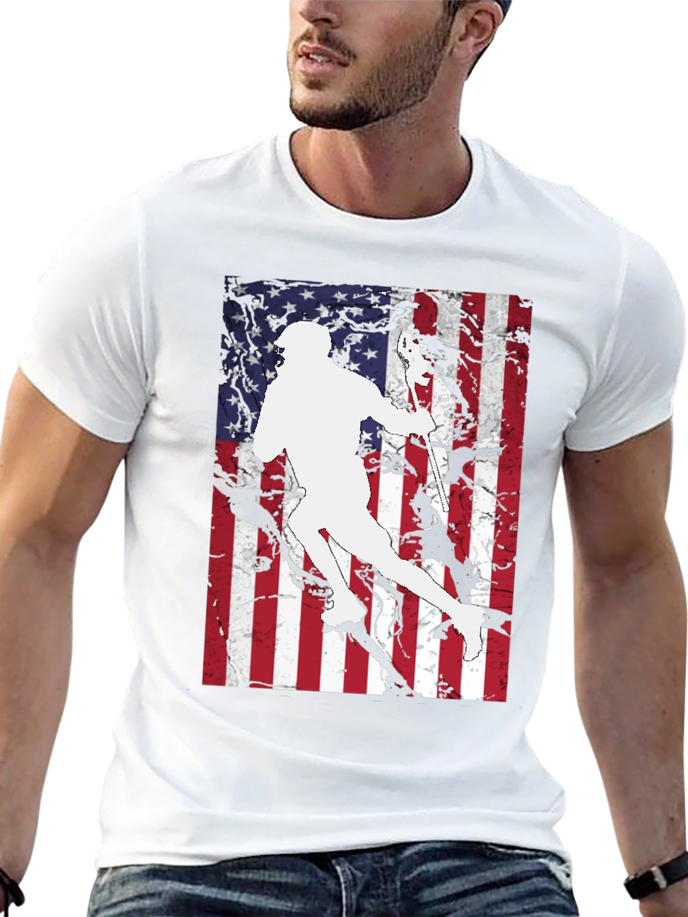 Lacrosse Player American Flag T-Shirt