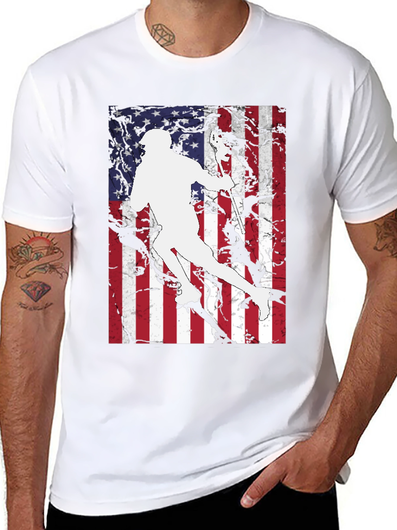Lacrosse Player American Flag T-Shirt