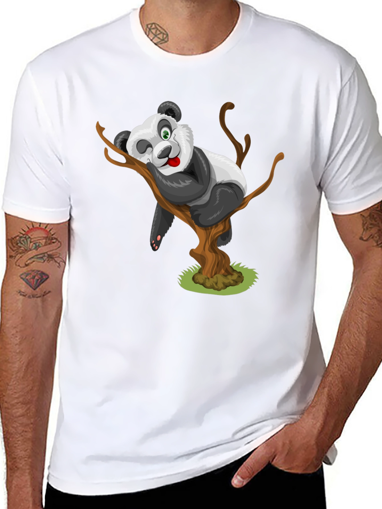 Cartoon Panda Bear on Tree T-Shirt