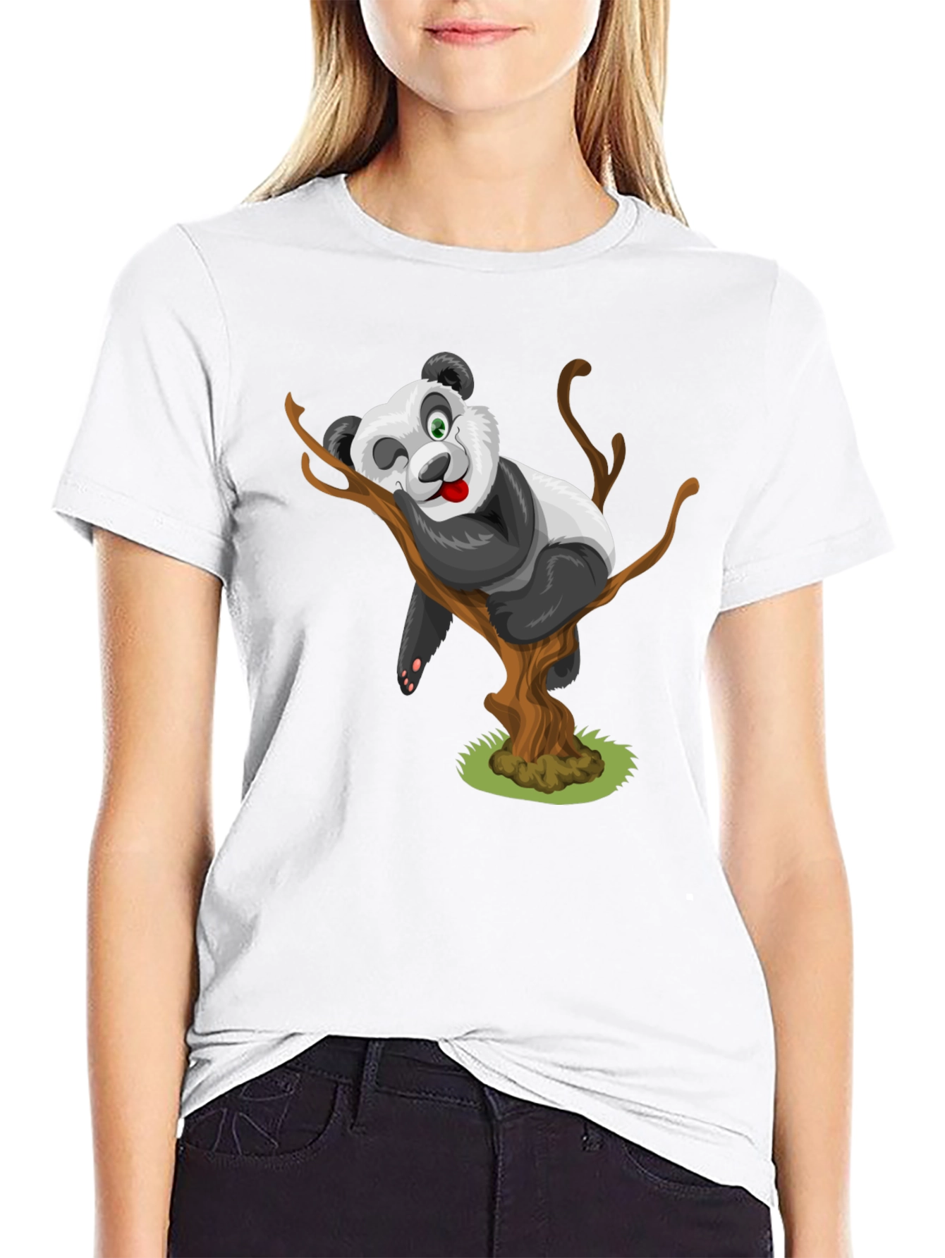 Cartoon Panda Bear on Tree T-Shirt
