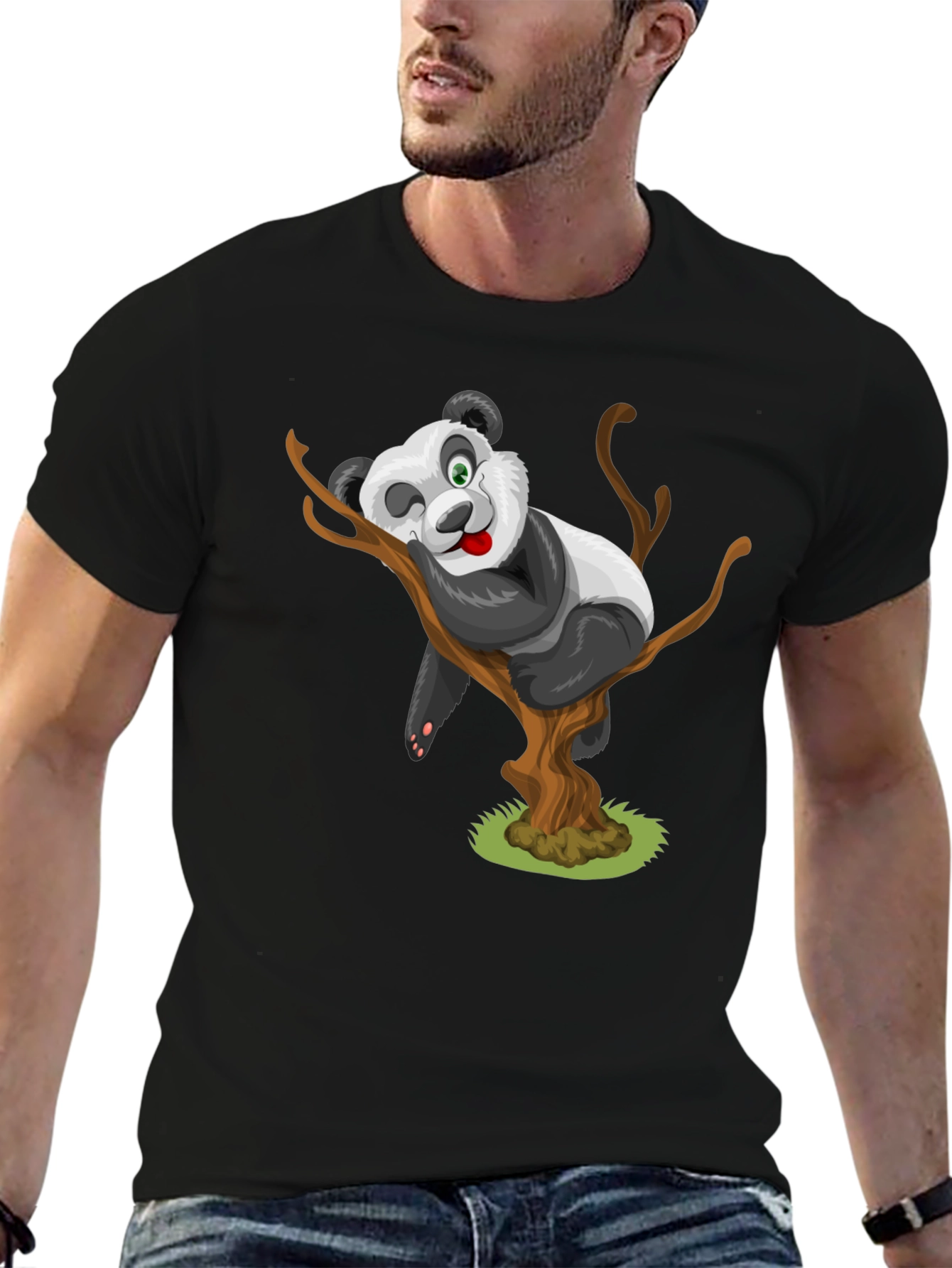 Cartoon Panda Bear on Tree T-Shirt