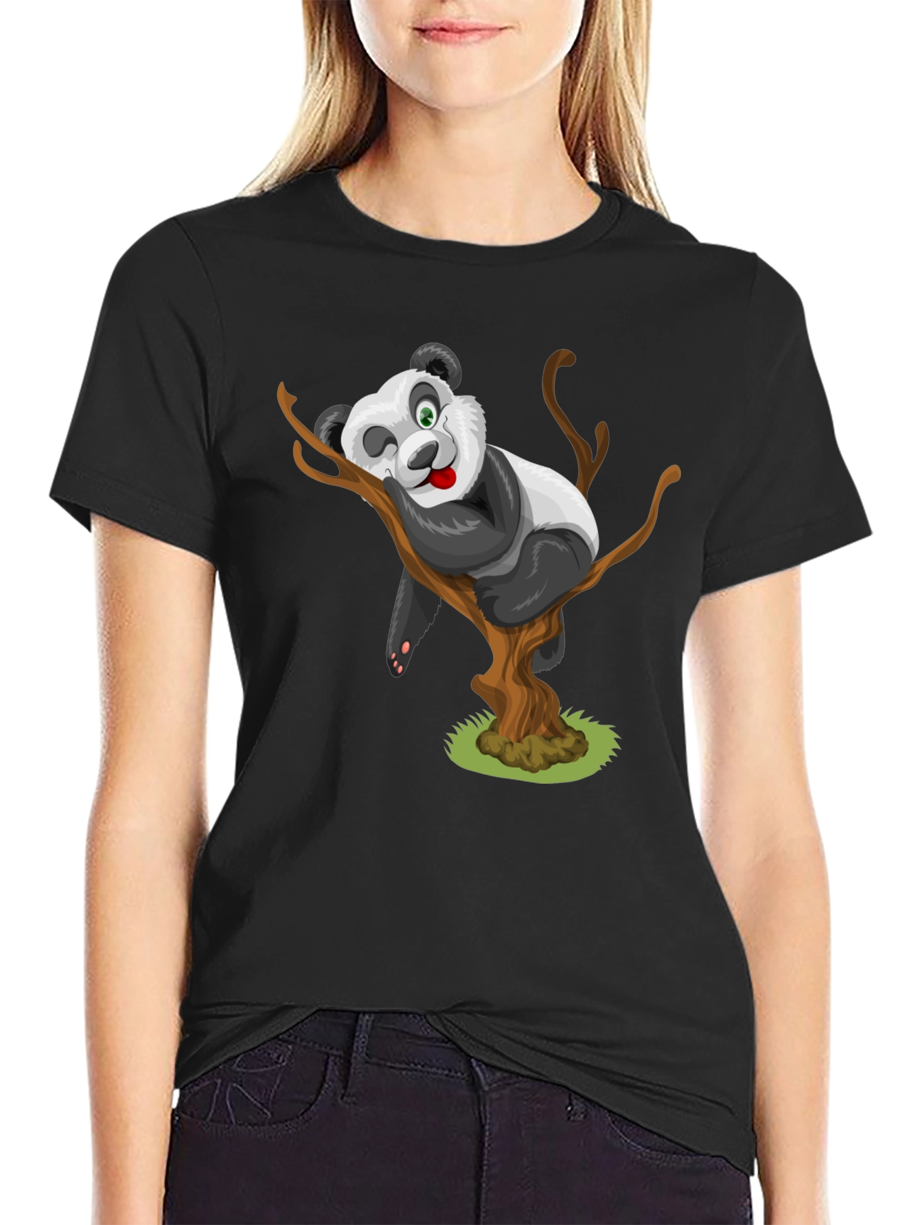 Cartoon Panda Bear on Tree T-Shirt