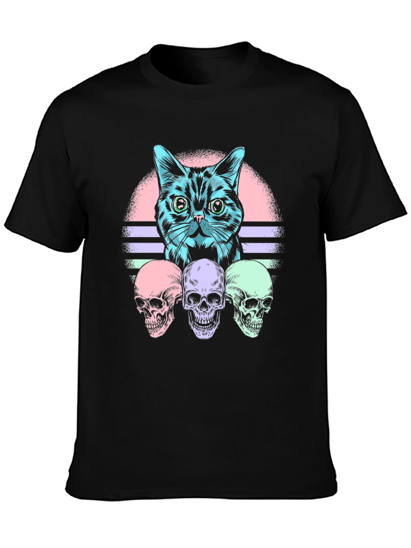Cat & Skulls Graphic T-Shirt - Retro Style