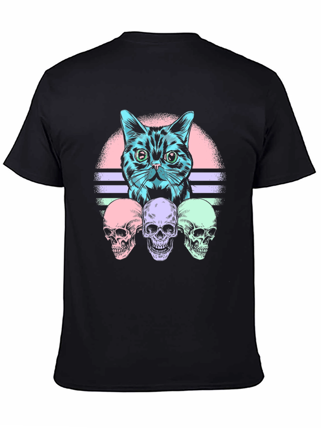 Cat & Skulls Graphic T-Shirt - Retro Style