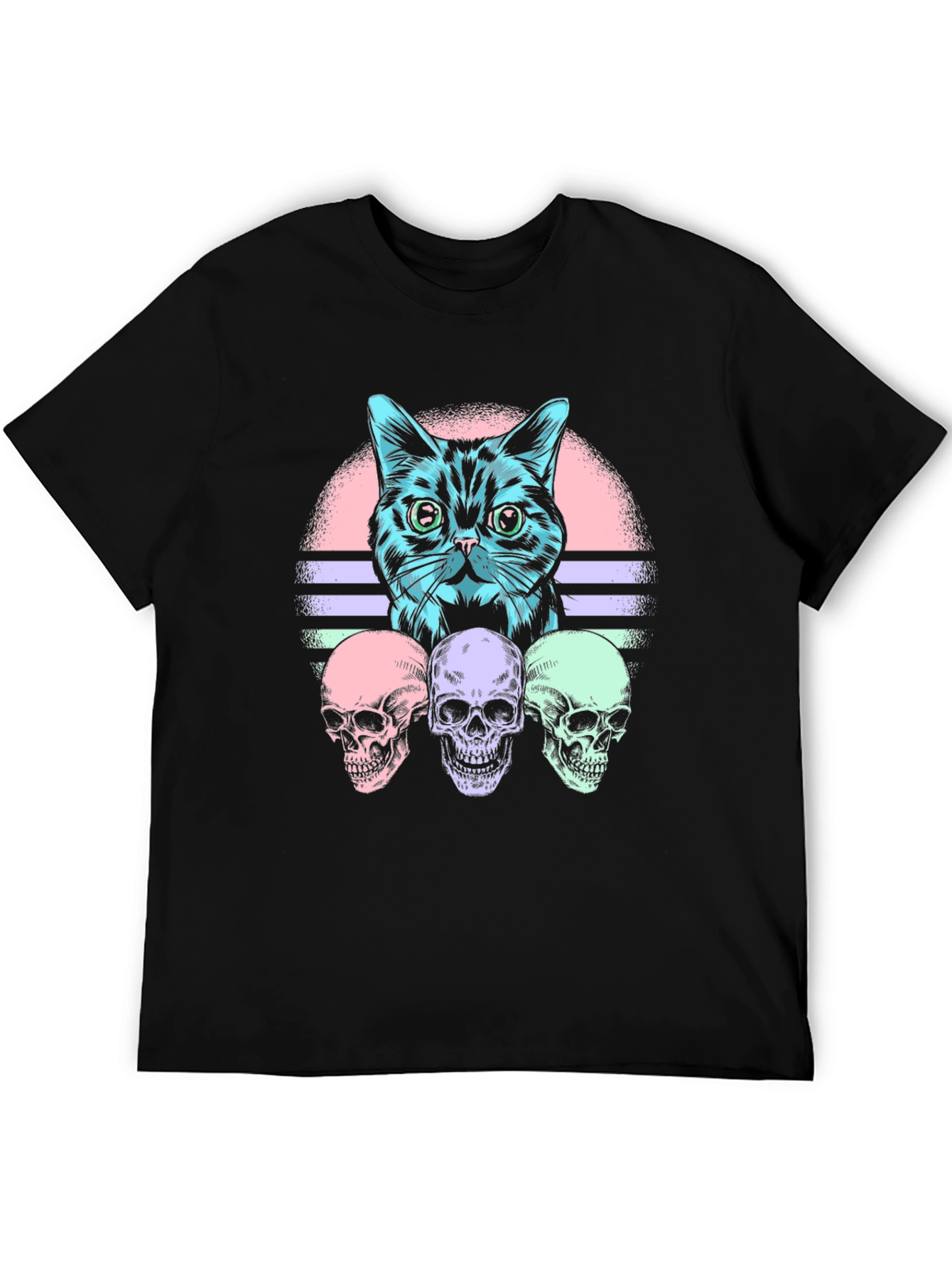 Cat & Skulls Graphic T-Shirt - Retro Style
