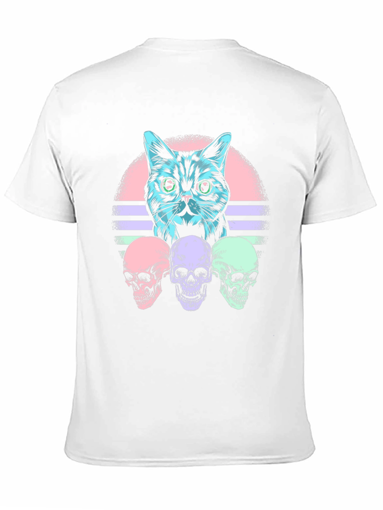 Cat & Skulls Graphic T-Shirt - Retro Style