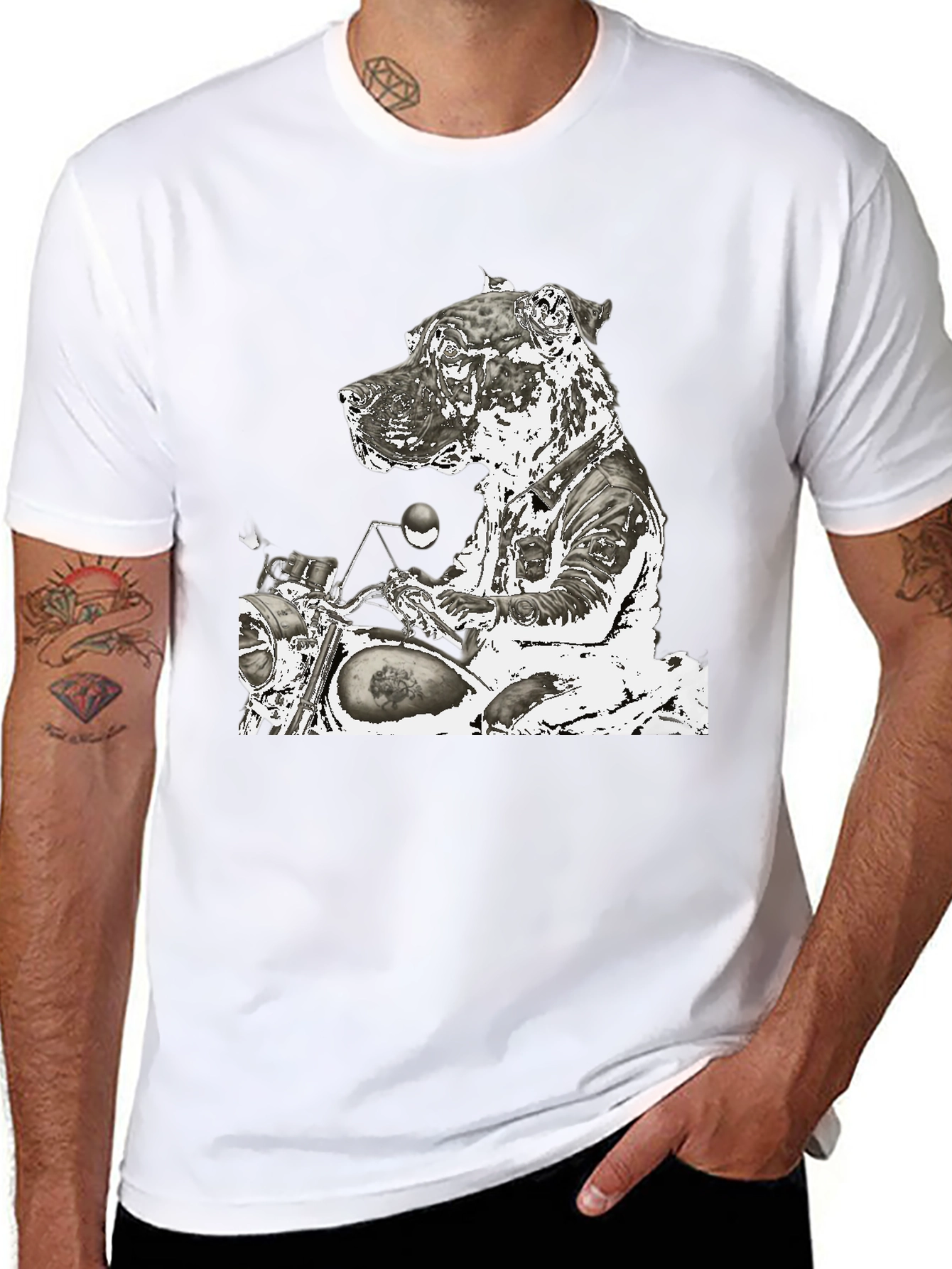 Dog Biker Graphic T-Shirt - Black