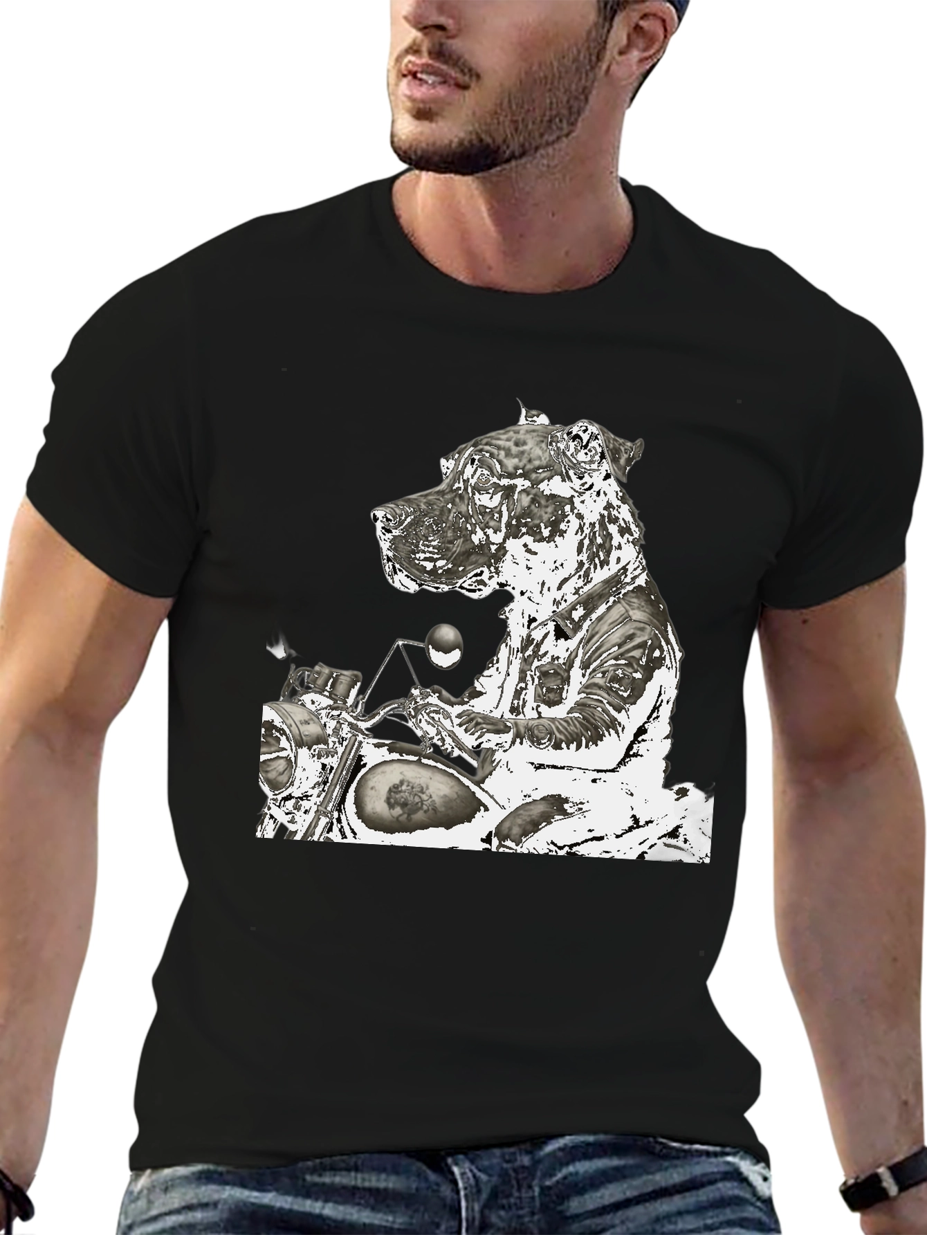 Dog Biker Graphic T-Shirt - Black