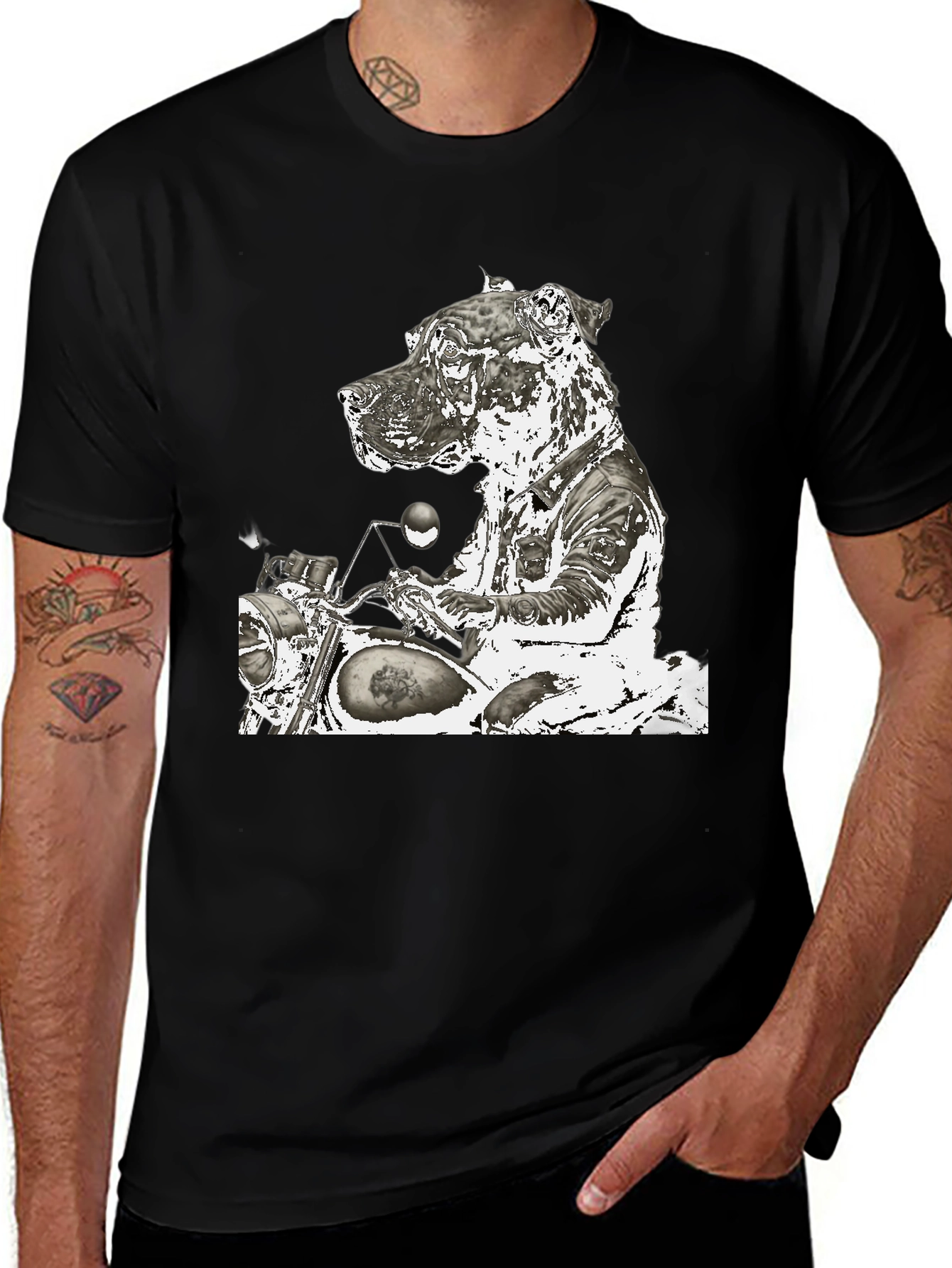 Dog Biker Graphic T-Shirt - Black