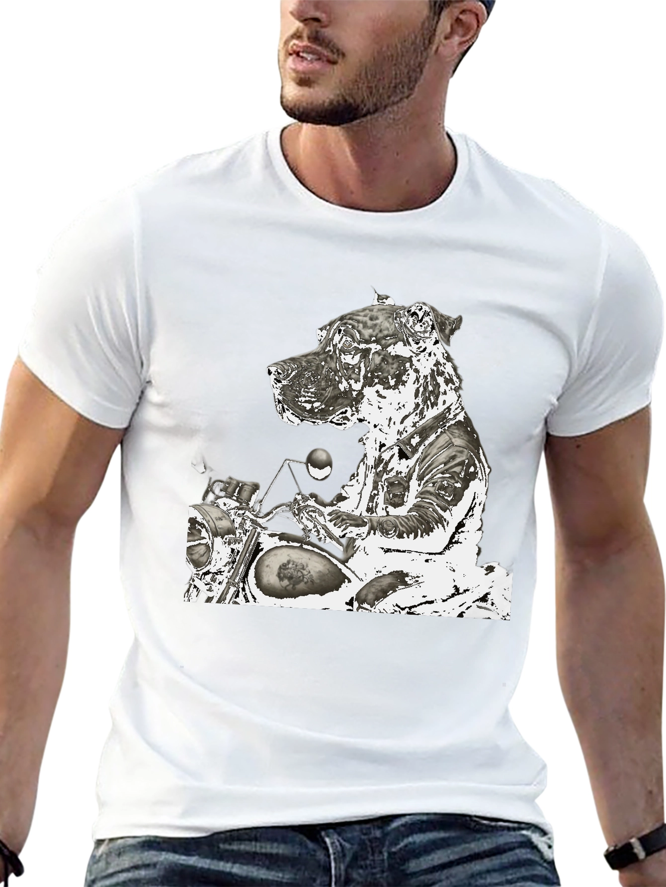 Dog Biker Graphic T-Shirt - Black