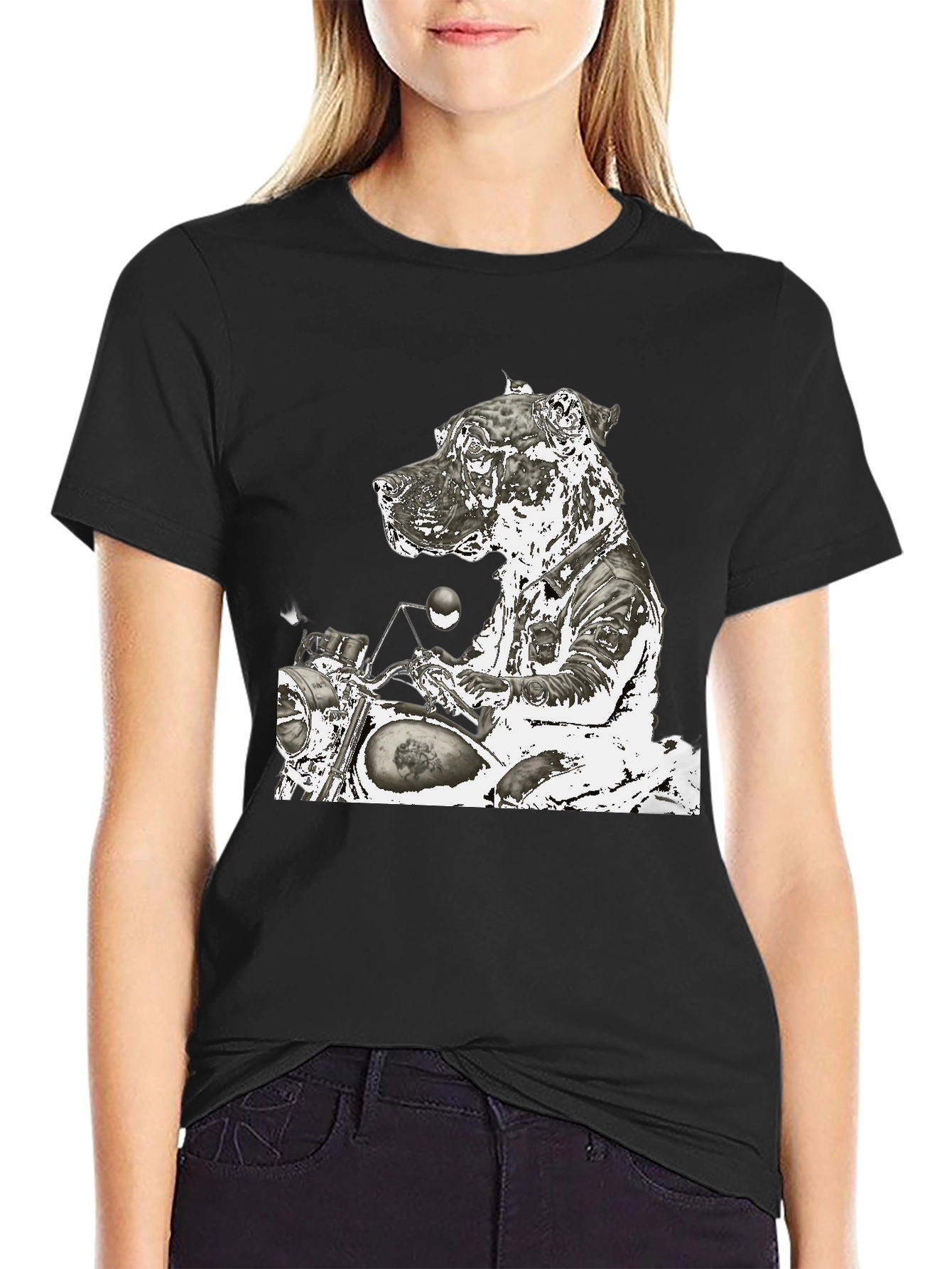 Dog Biker Graphic T-Shirt - Black