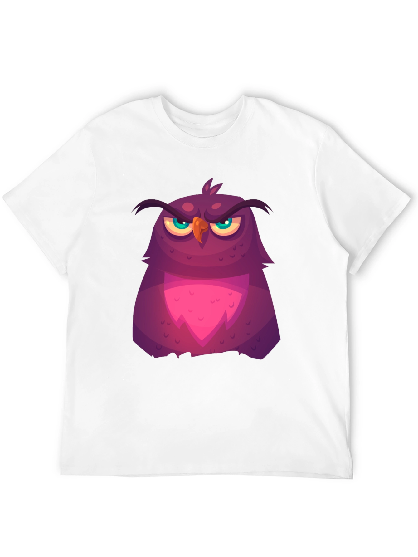 Grumpy Cartoon Owl Graphic Tee - Black Cotton T-Shirt
