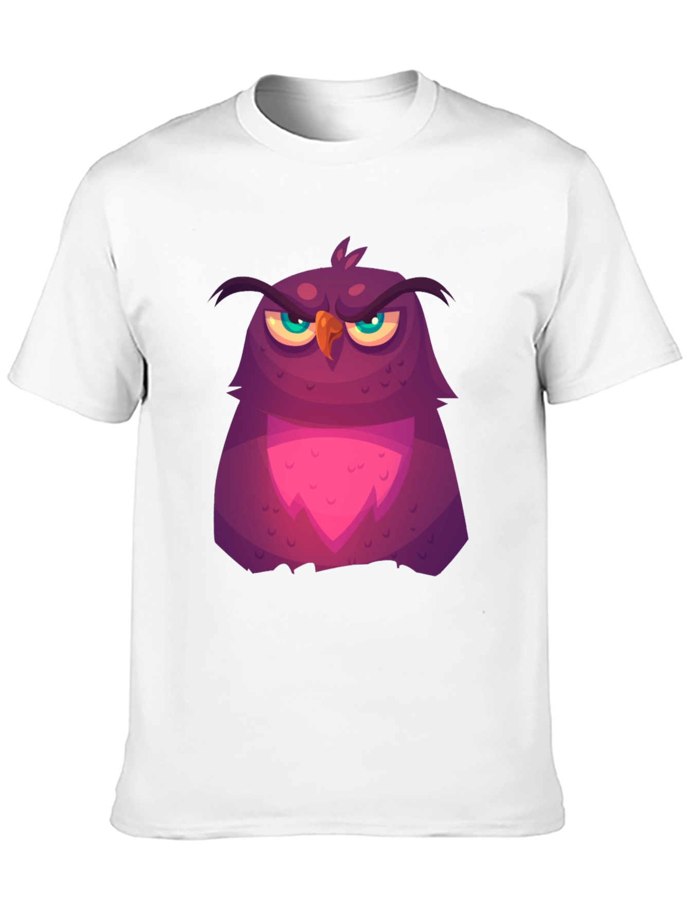 Grumpy Cartoon Owl Graphic Tee - Black Cotton T-Shirt