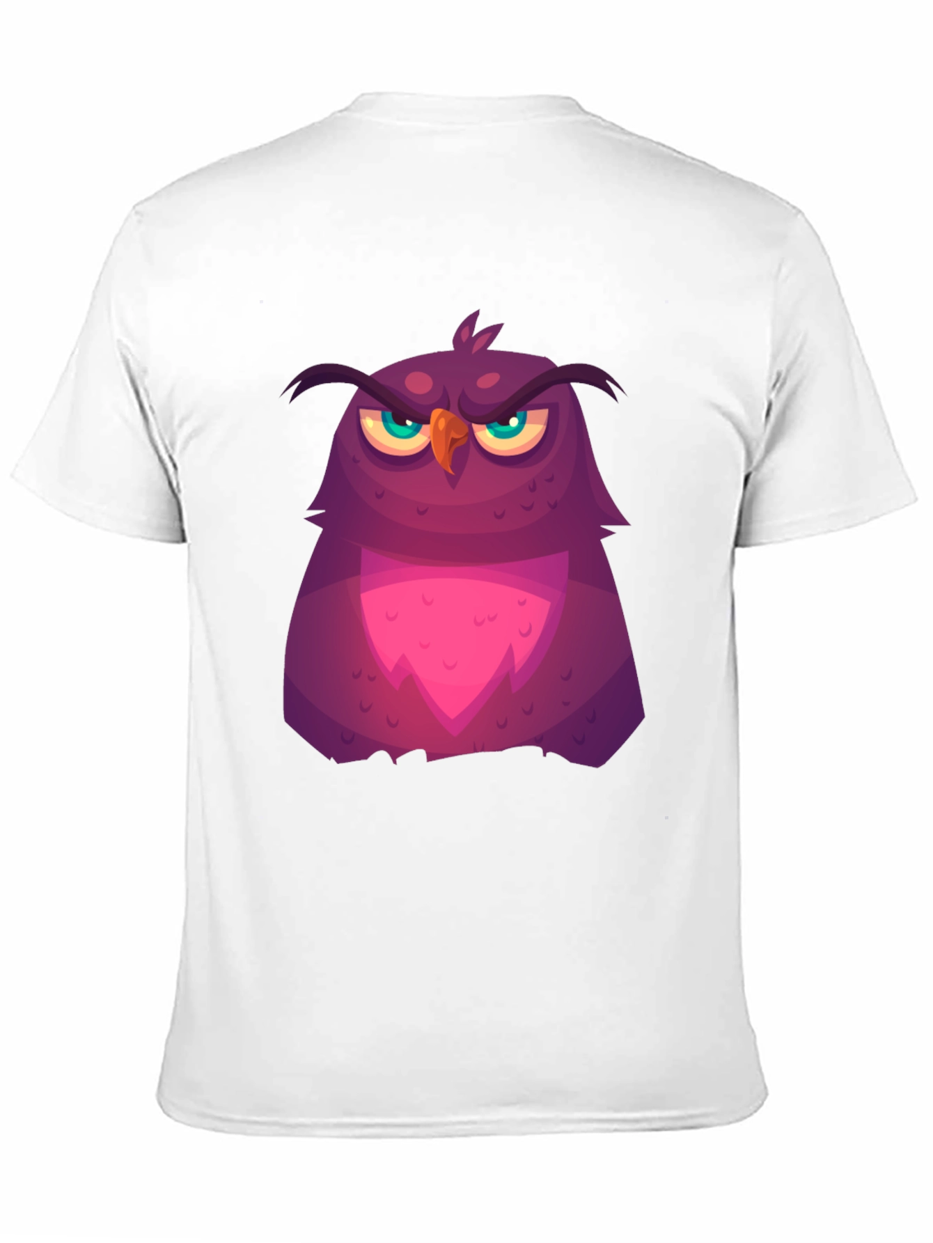 Grumpy Cartoon Owl Graphic Tee - Black Cotton T-Shirt