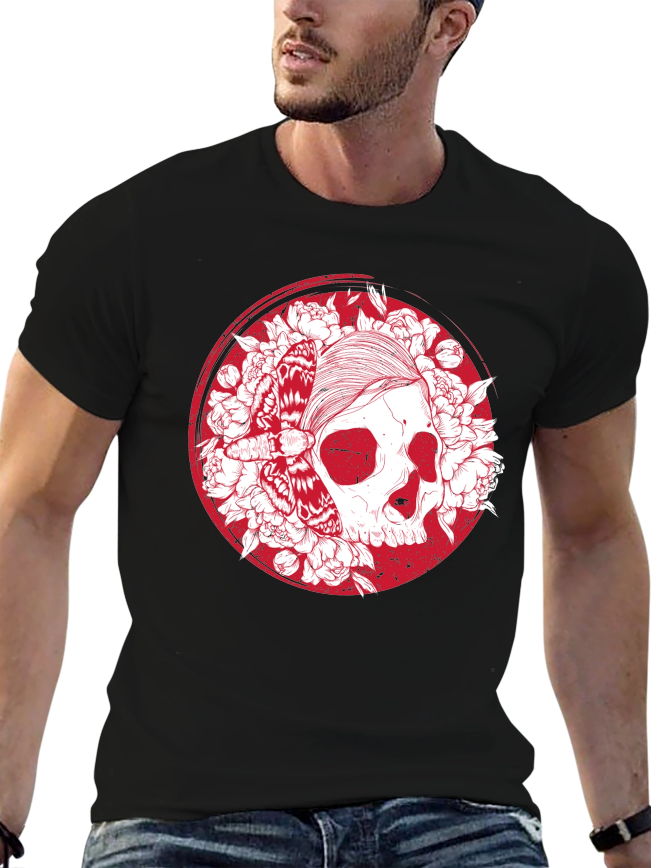Skull & Moth Graphic T-Shirt - Black
