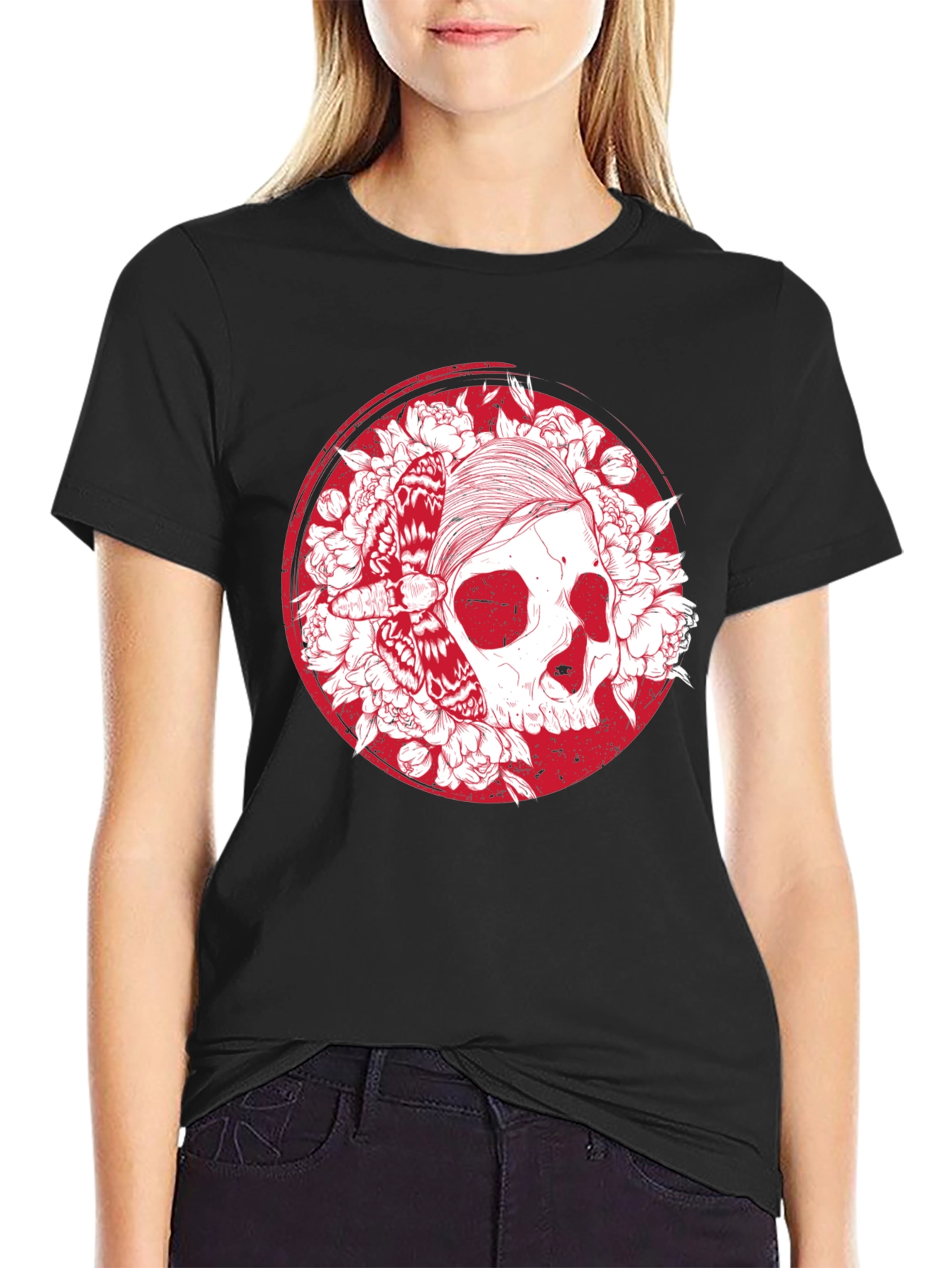 Skull & Moth Graphic T-Shirt - Black