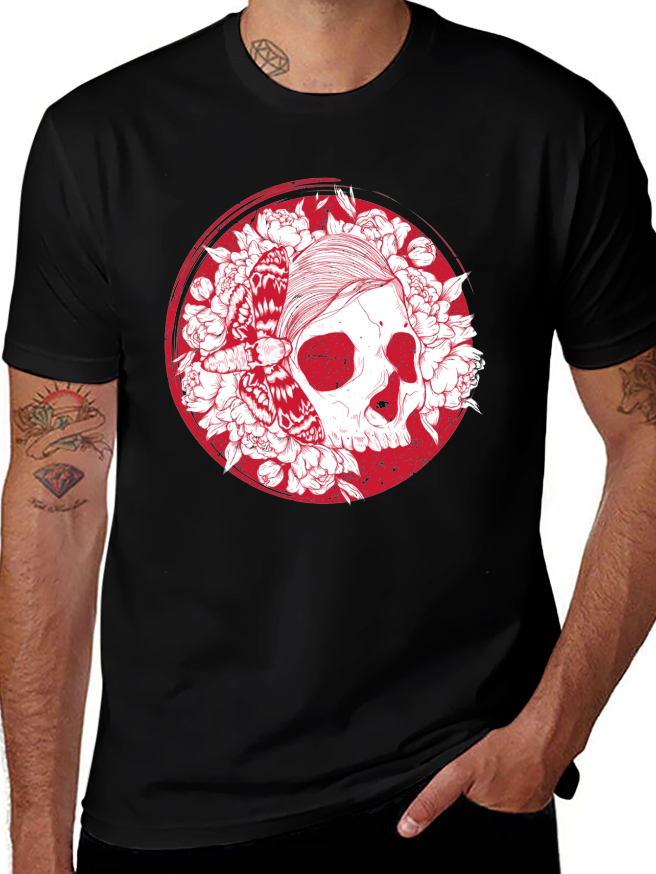 Skull & Moth Graphic T-Shirt - Black