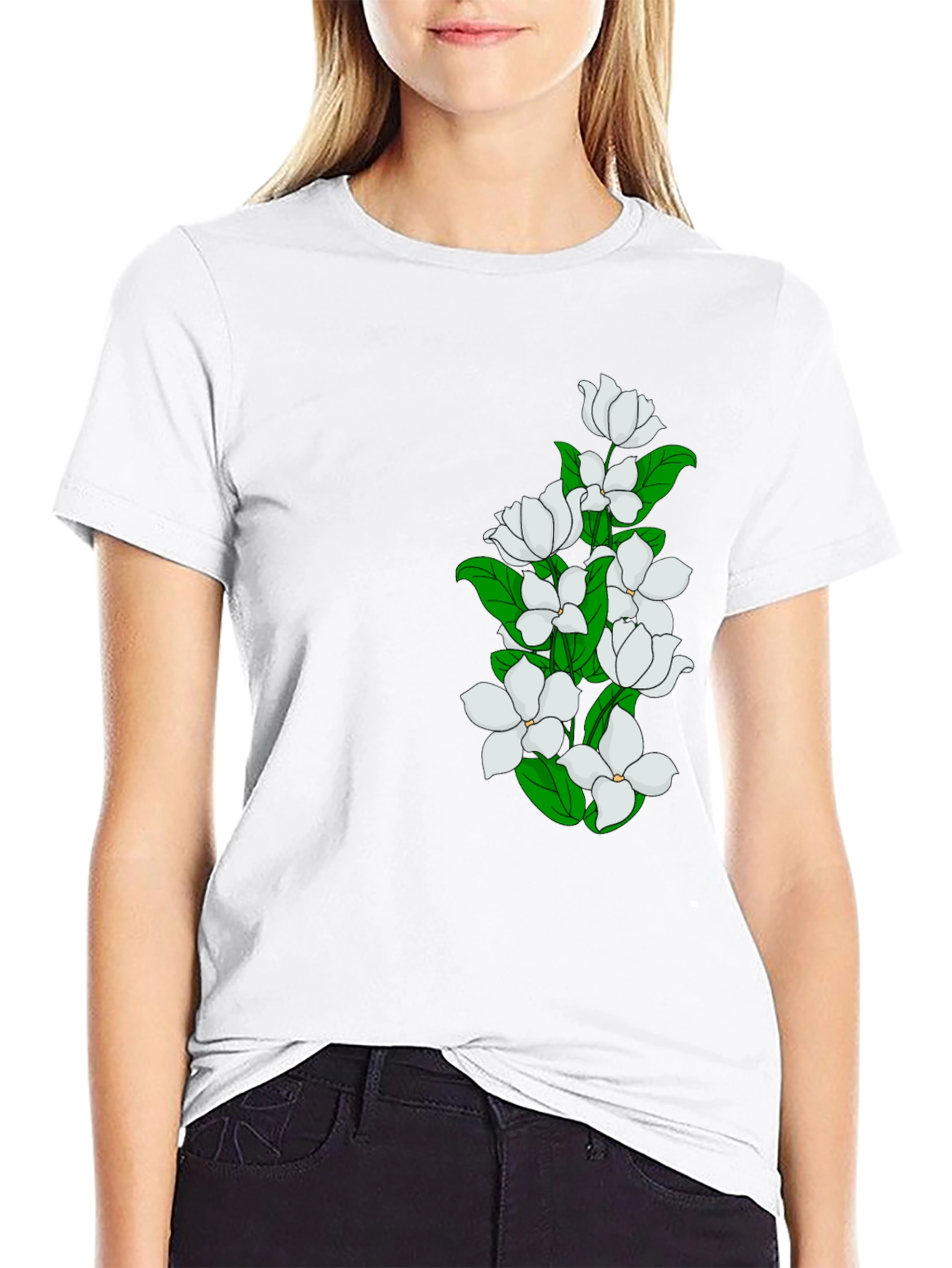 Elegant Black T-Shirt with Floral Design