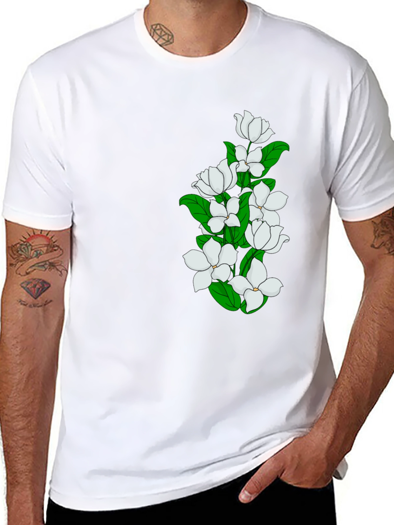 Elegant Black T-Shirt with Floral Design