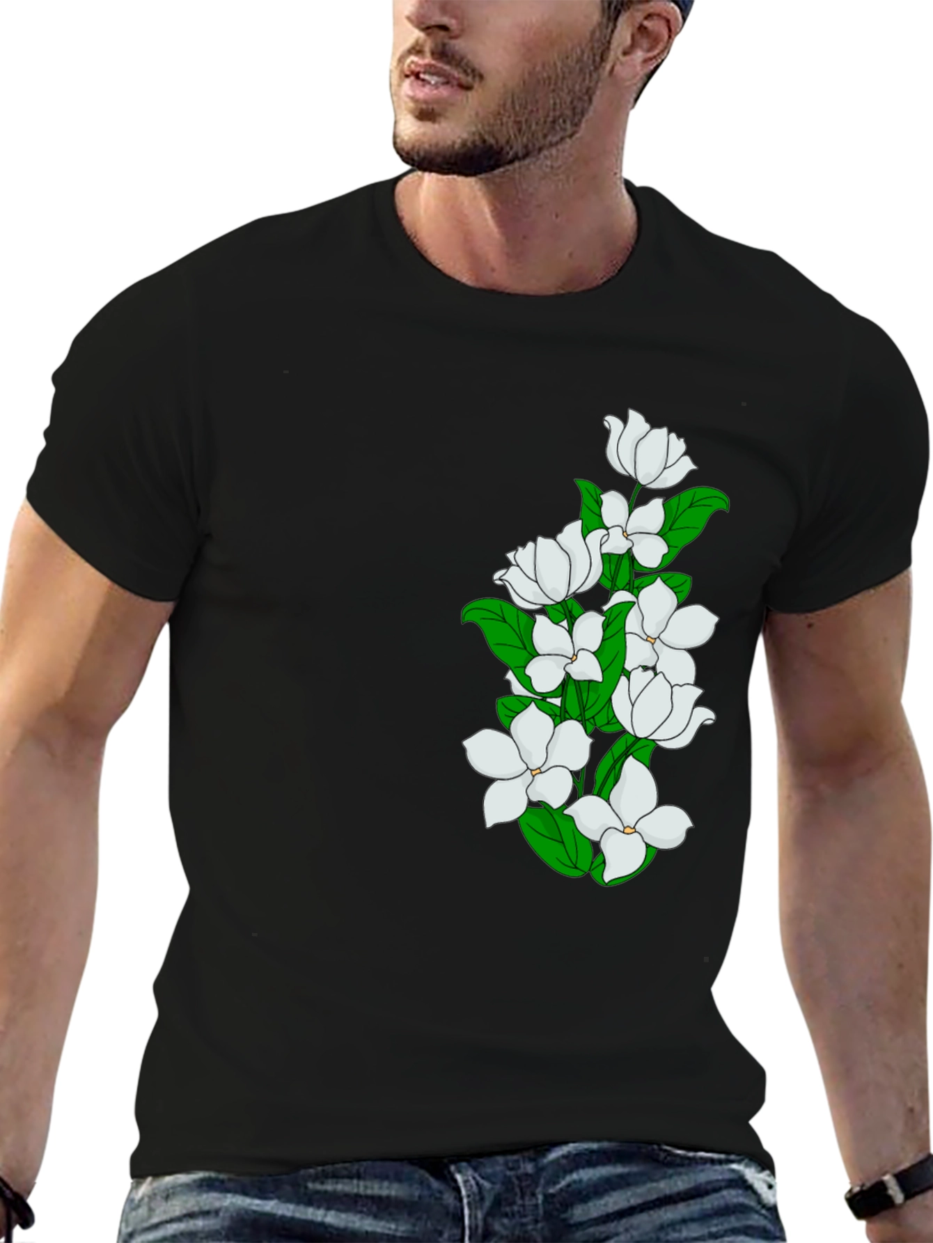 Elegant Black T-Shirt with Floral Design