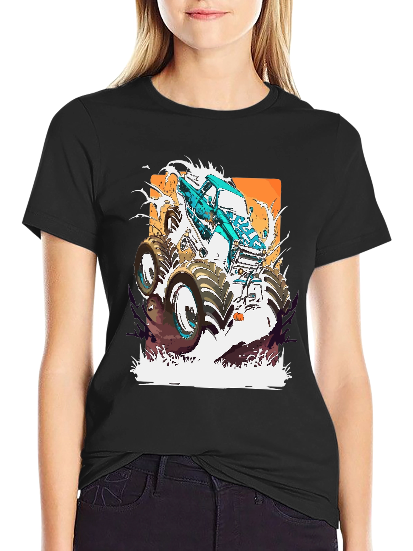 Monster Truck Graphic Tee - Bold Black Cotton Shirt