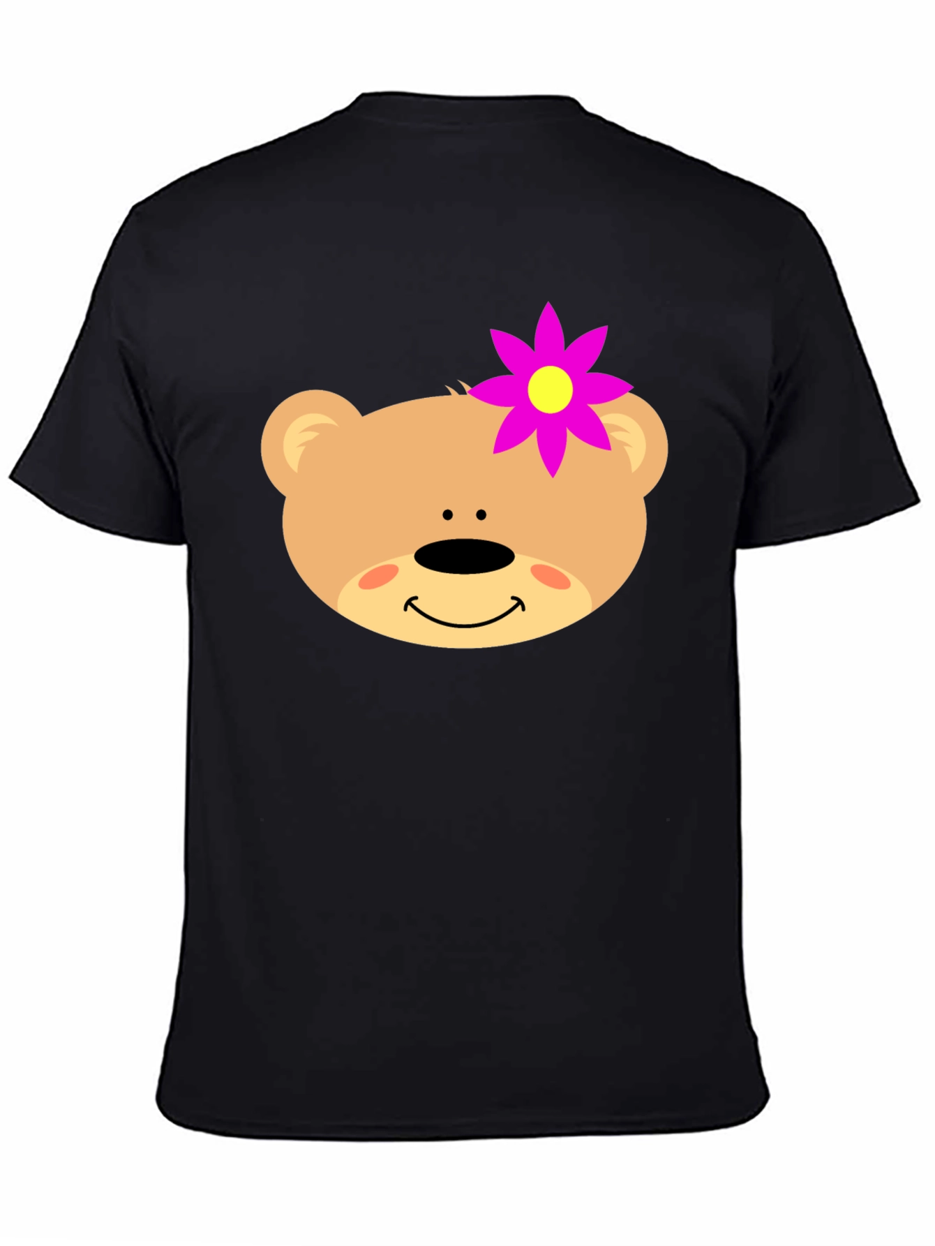 Cute Bear Face T-Shirt with Flower