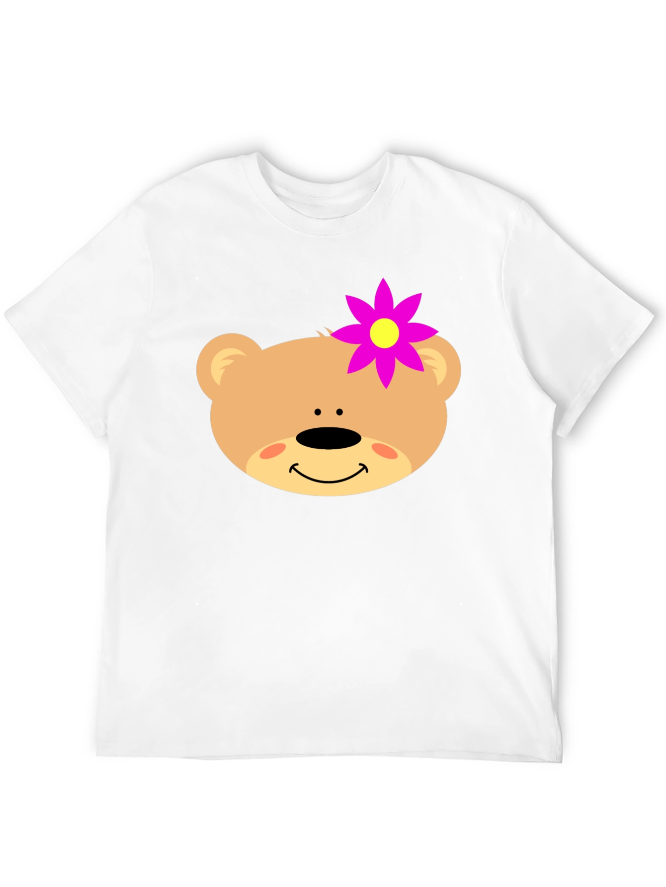 Cute Bear Face T-Shirt with Flower