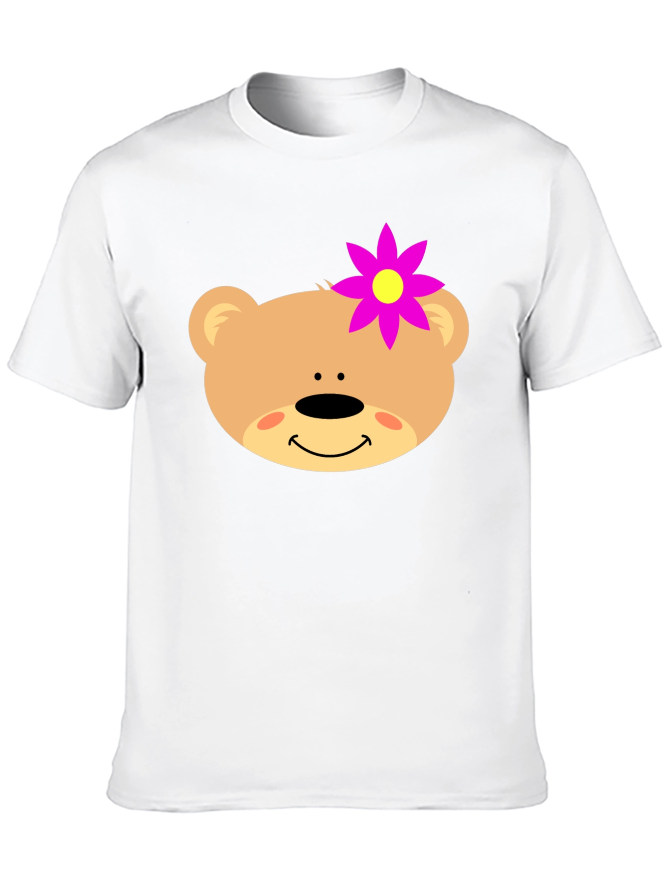 Cute Bear Face T-Shirt with Flower