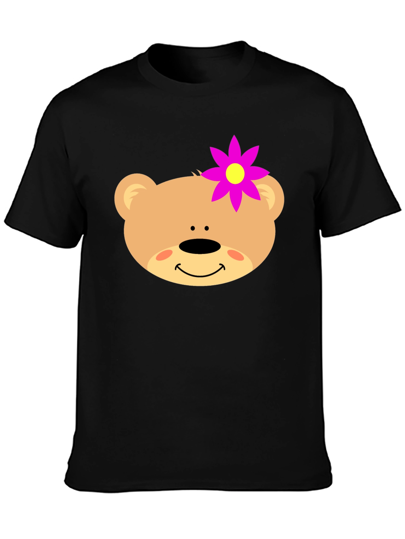 Cute Bear Face T-Shirt with Flower