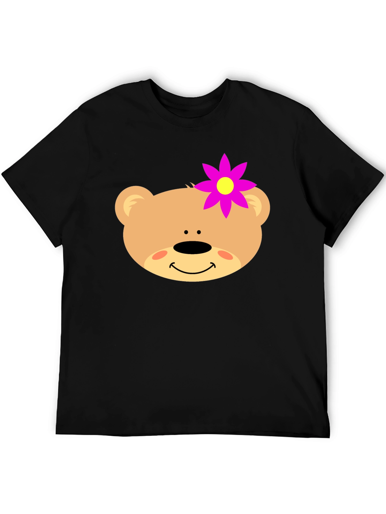 Cute Bear Face T-Shirt with Flower