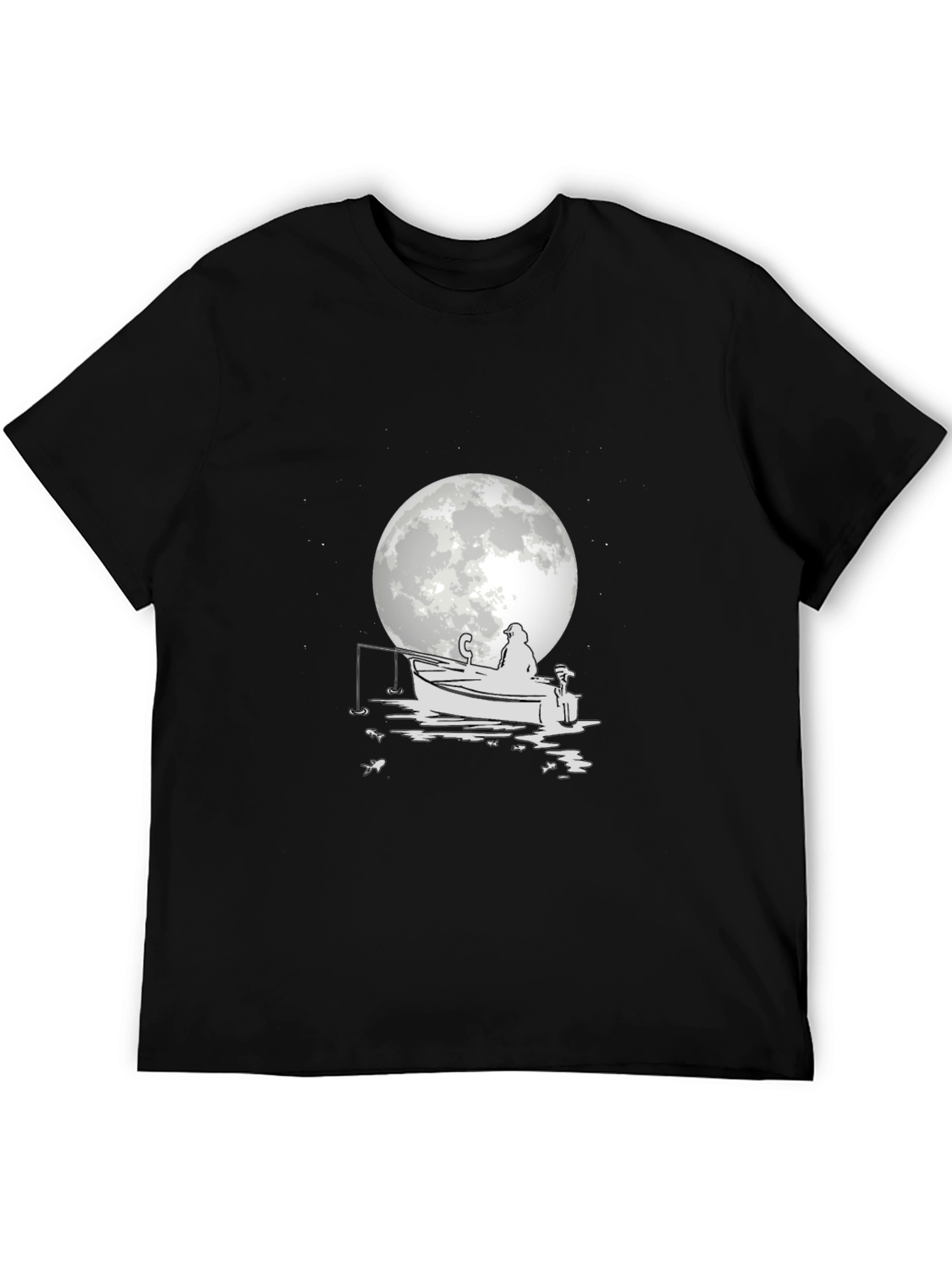 Fisherman on Boat T-Shirt - Moonlit Design
