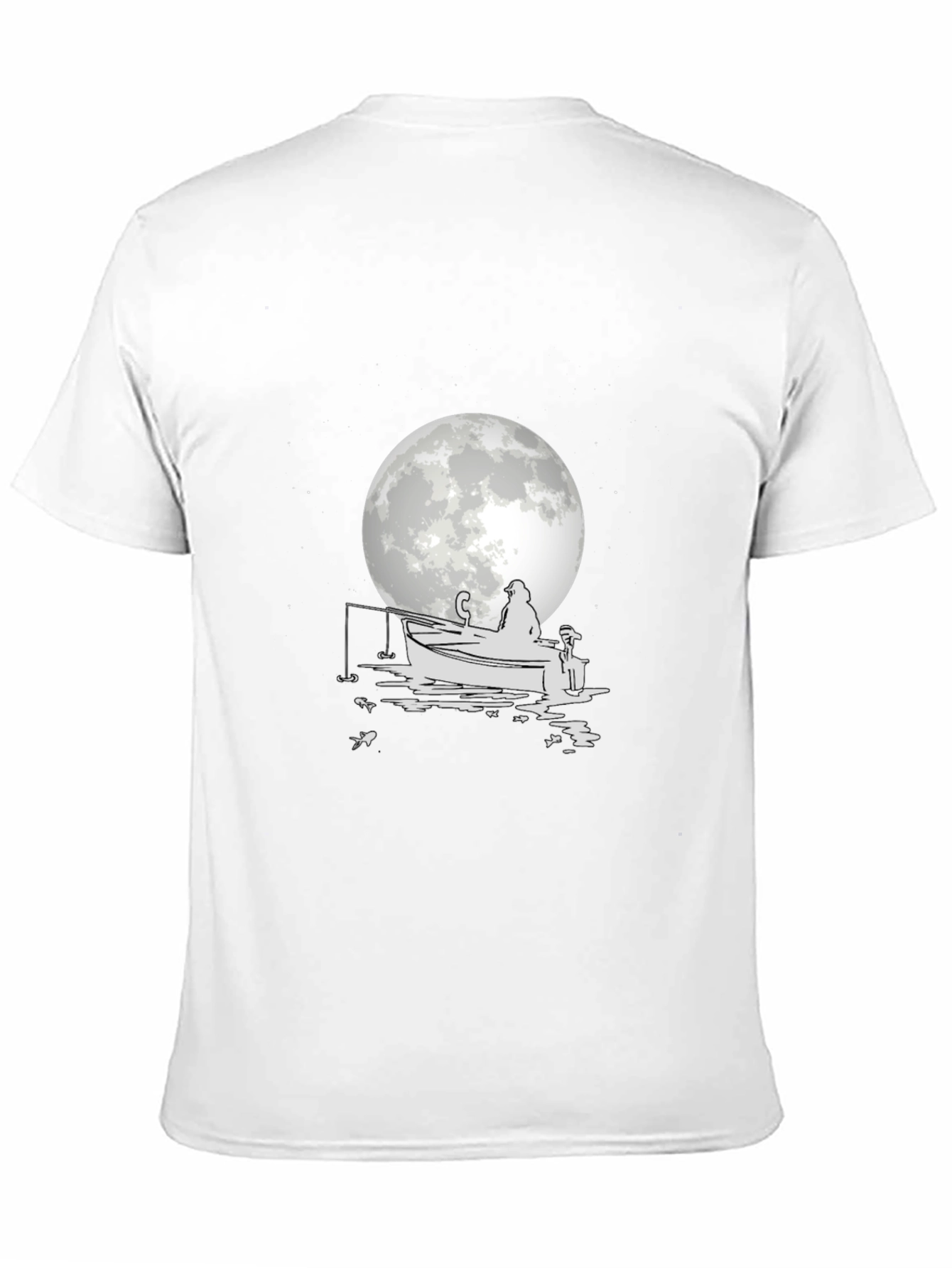 Fisherman on Boat T-Shirt - Moonlit Design