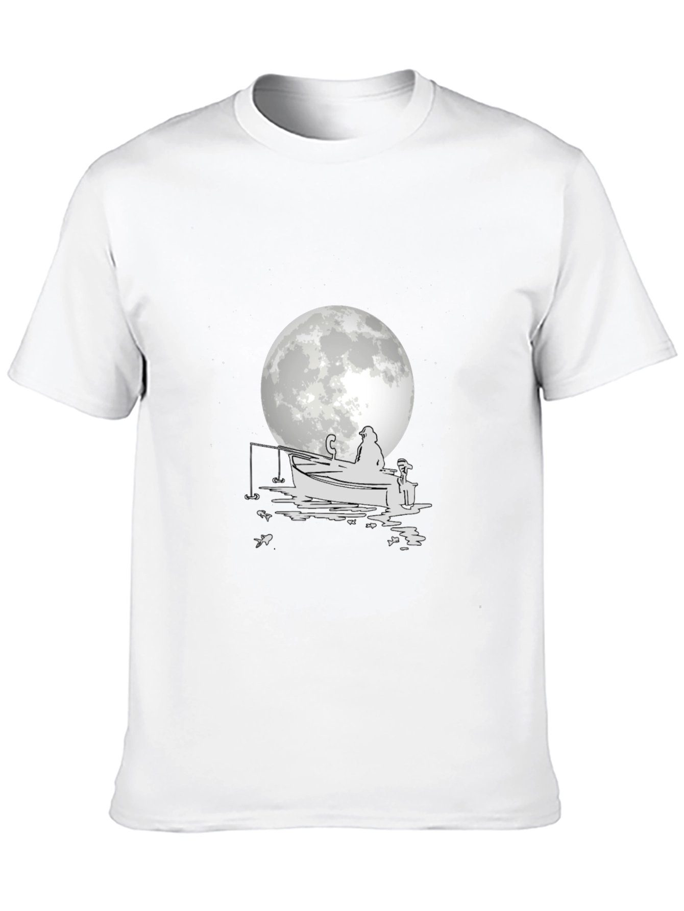 Fisherman on Boat T-Shirt - Moonlit Design