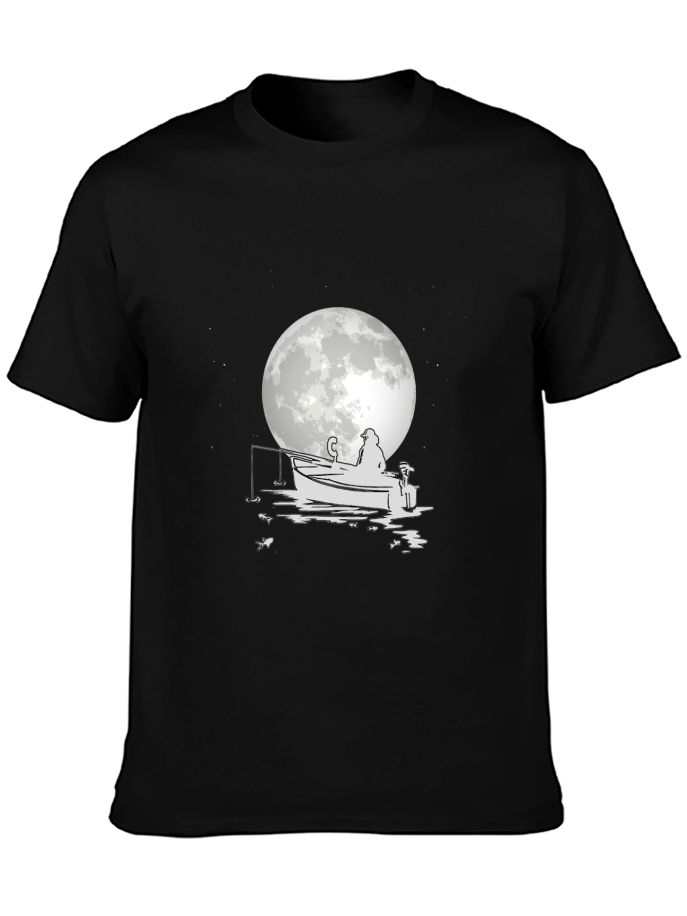 Fisherman on Boat T-Shirt - Moonlit Design