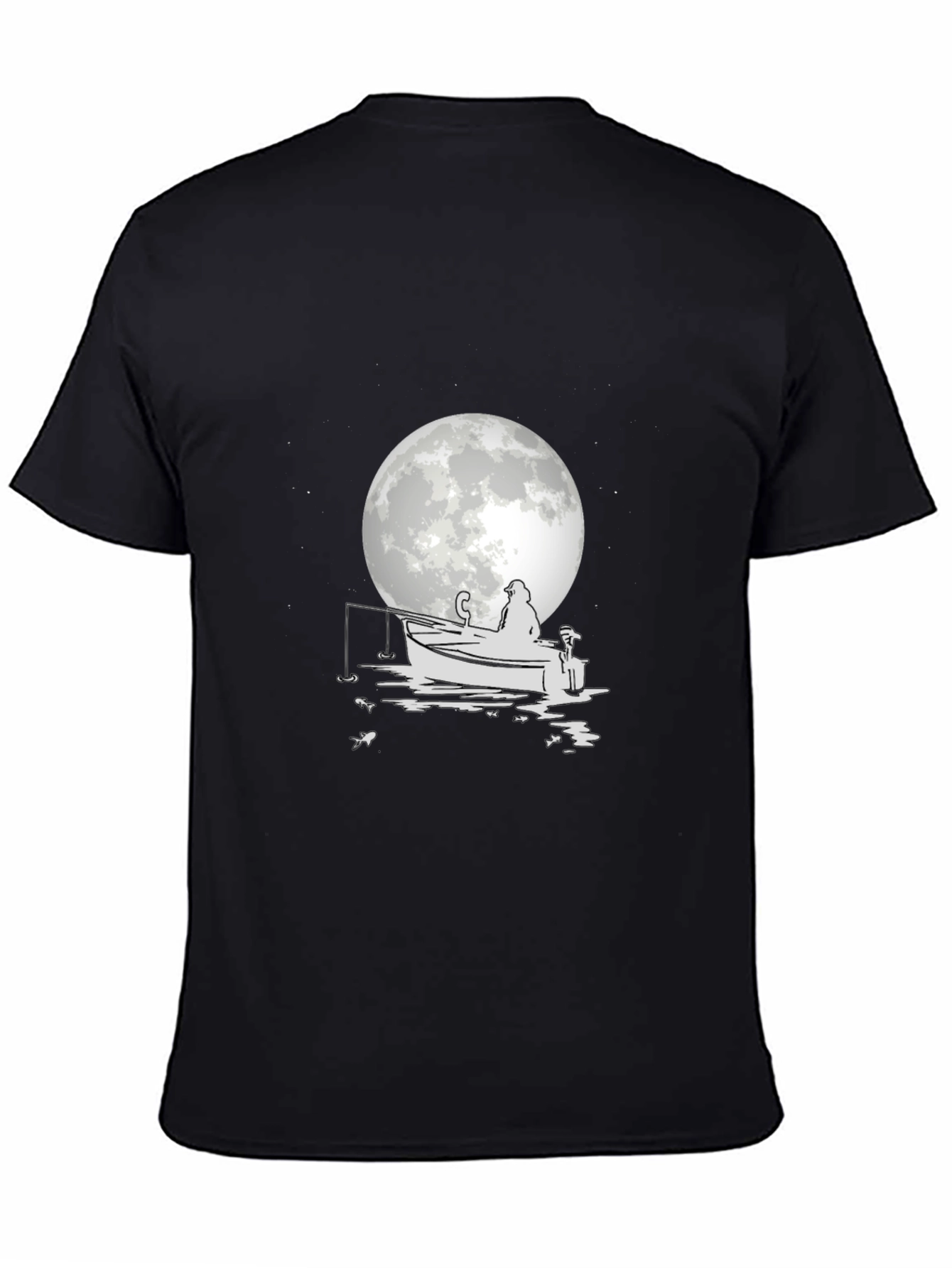 Fisherman on Boat T-Shirt - Moonlit Design